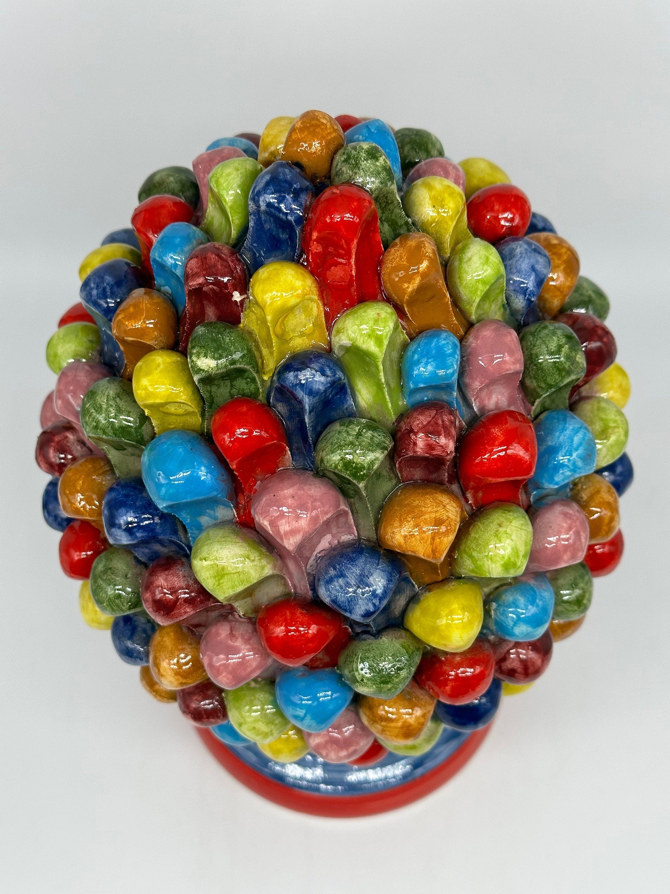 Pigna Ceramica Caltagirone Artigianale “LAETUS” Luxury cm H.30 Multicolor Oro DD CERAMICHE SICILIANE