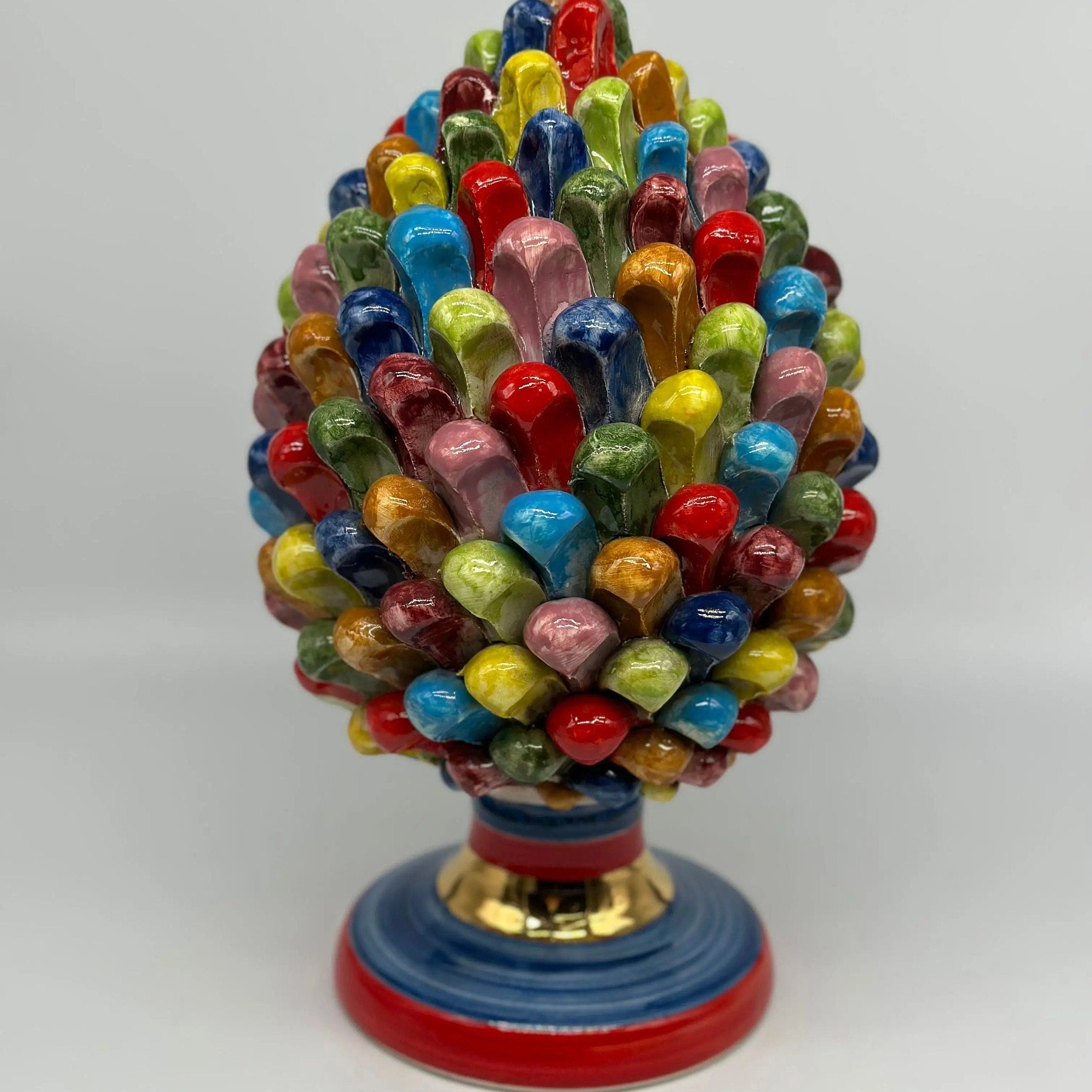 Pigna Ceramica Caltagirone Artigianale “LAETUS” Luxury cm H.30 Multicolor Oro DD CERAMICHE SICILIANE