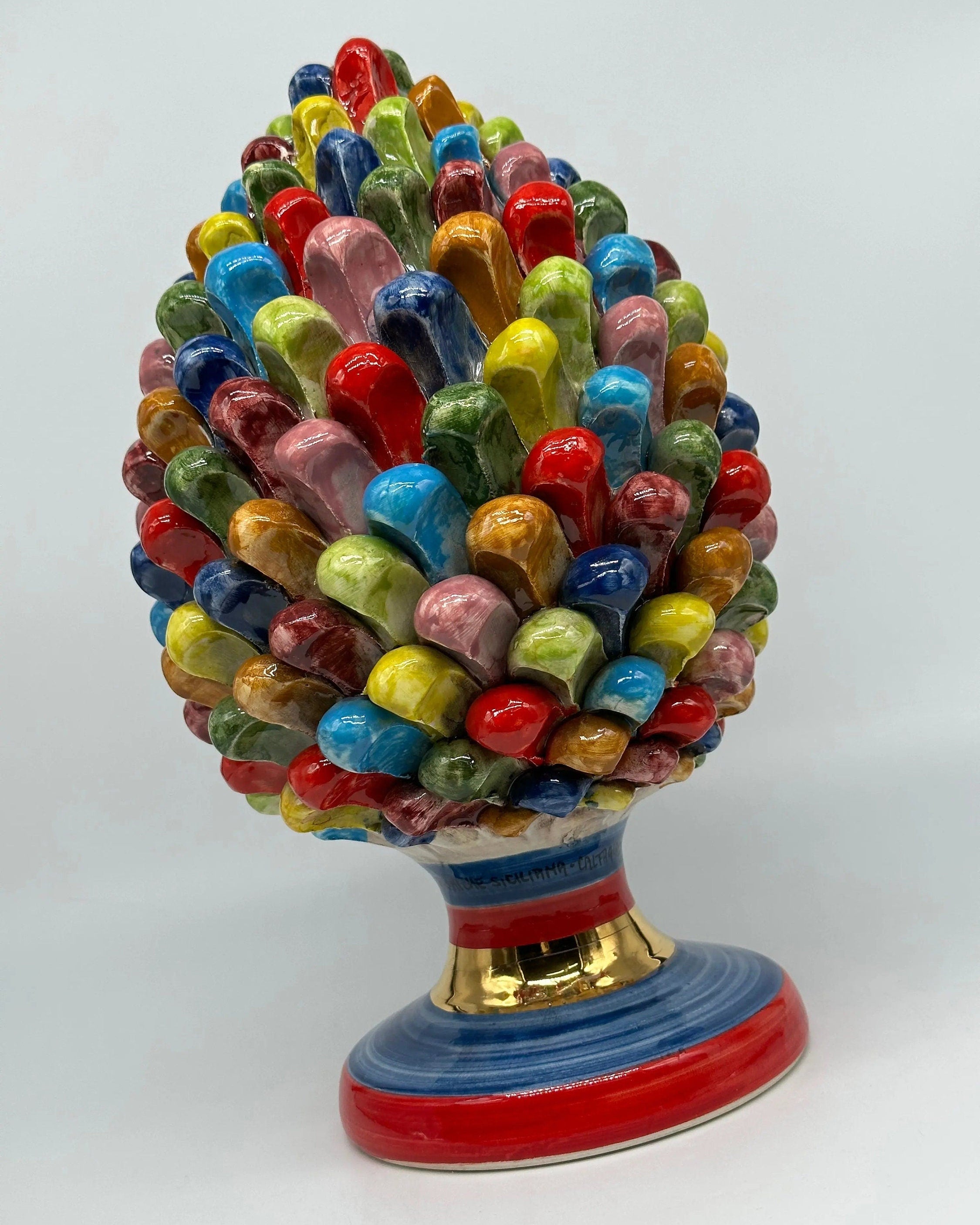 Pigna Ceramica Caltagirone Artigianale “LAETUS” Luxury cm H.30 Multicolor Oro DD CERAMICHE SICILIANE