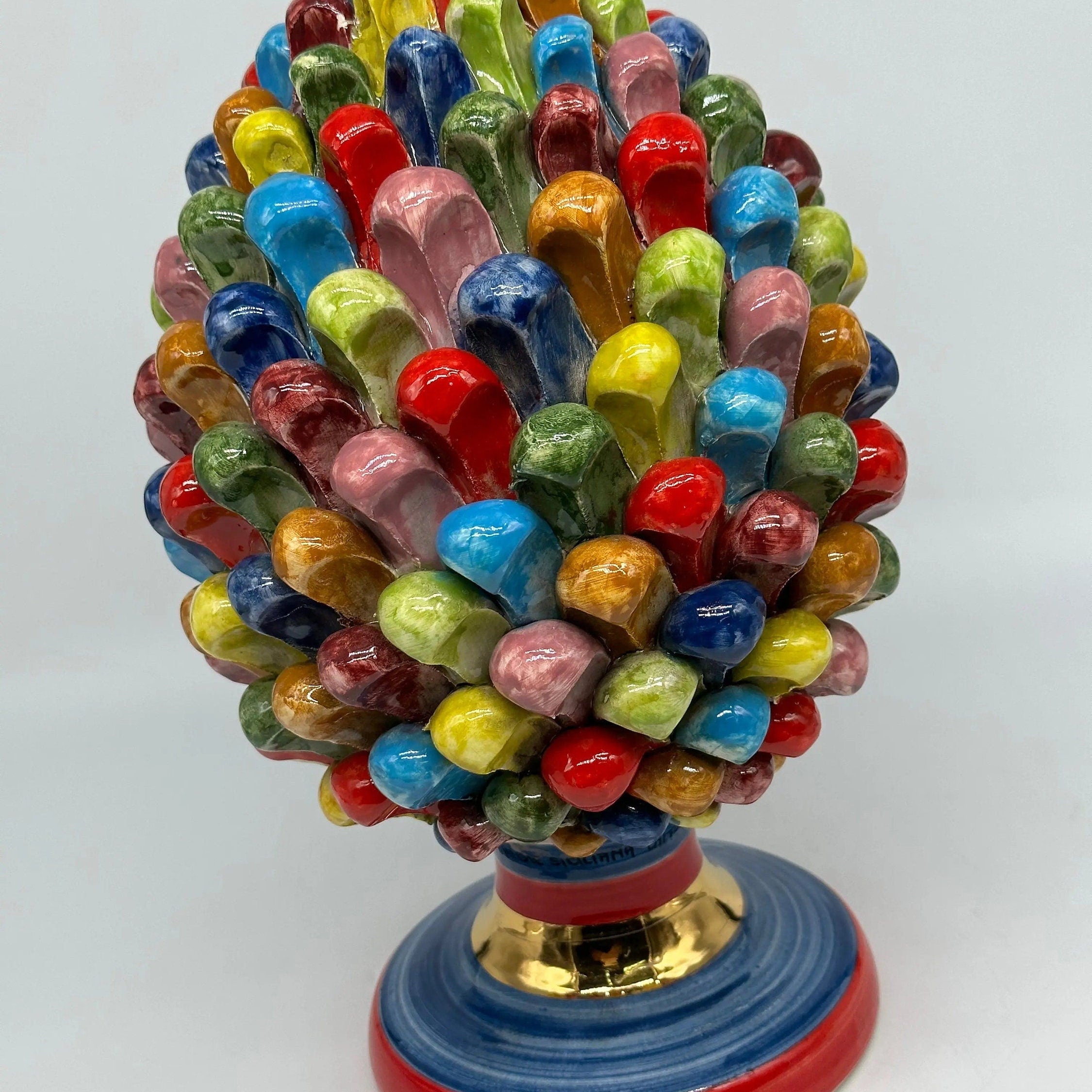 Pigna Ceramica Caltagirone Artigianale “LAETUS” Luxury cm H.30 Multicolor Oro DD CERAMICHE SICILIANE