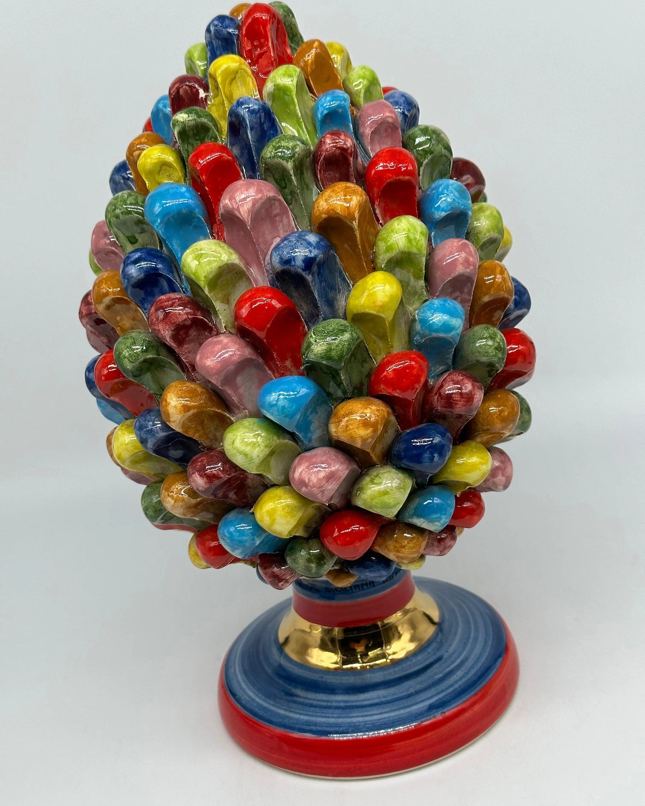 Pigna Ceramica Caltagirone Artigianale “LAETUS” Luxury cm H.30 Multicolor Oro DD CERAMICHE SICILIANE