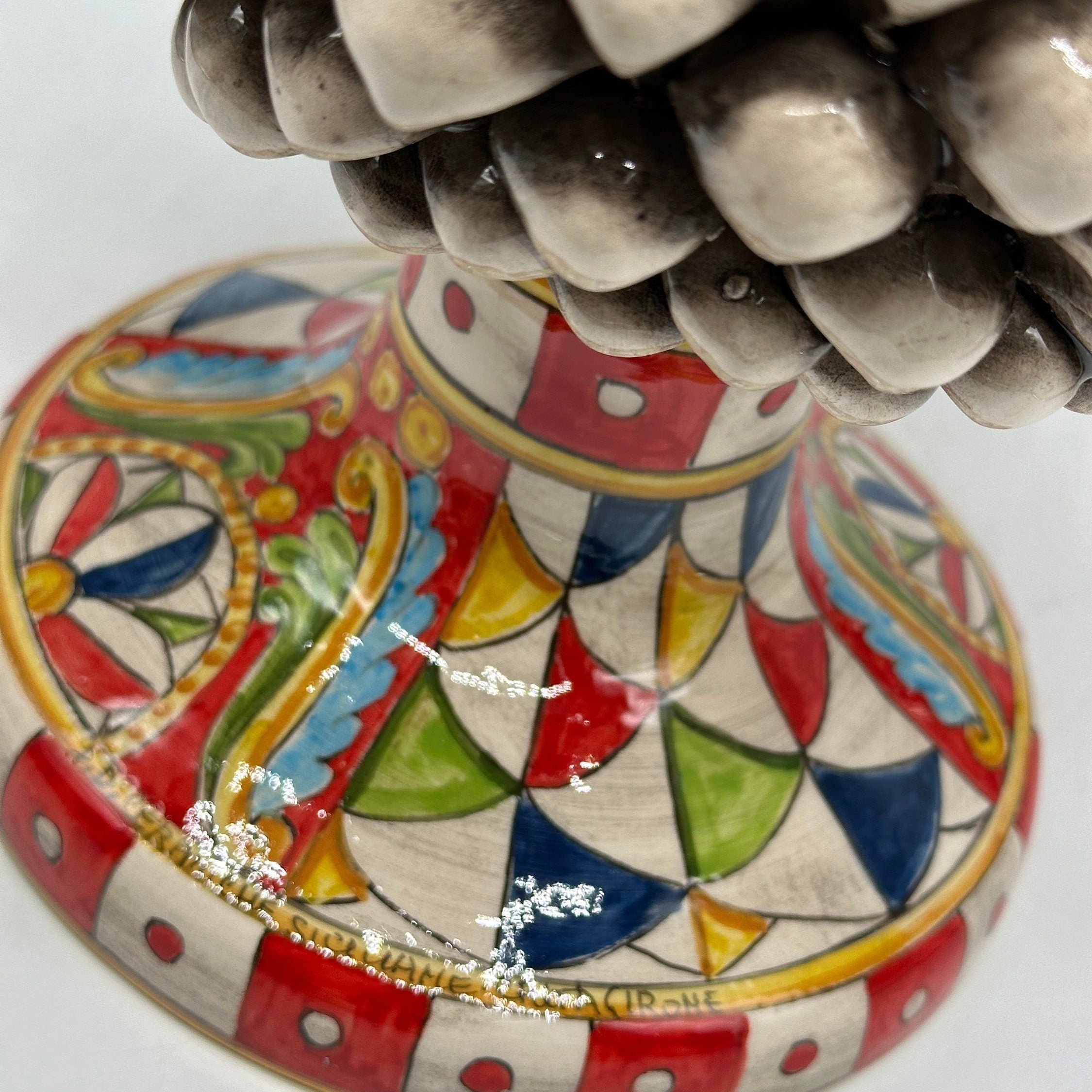 Pigna Ceramica Caltagirone "Carretto" cm H.40 Artigianale Beige