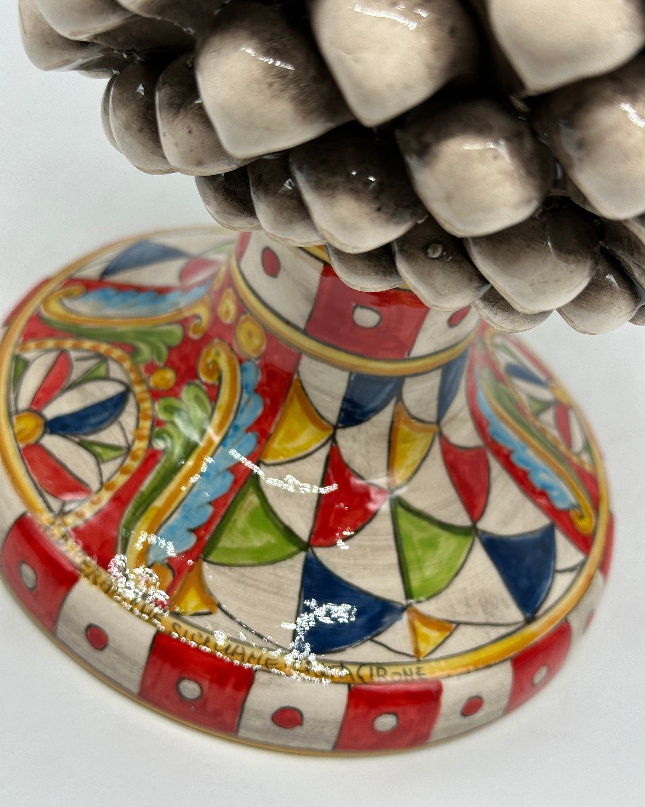 Pigna Ceramica Caltagirone "Carretto" cm H.40 Artigianale Beige