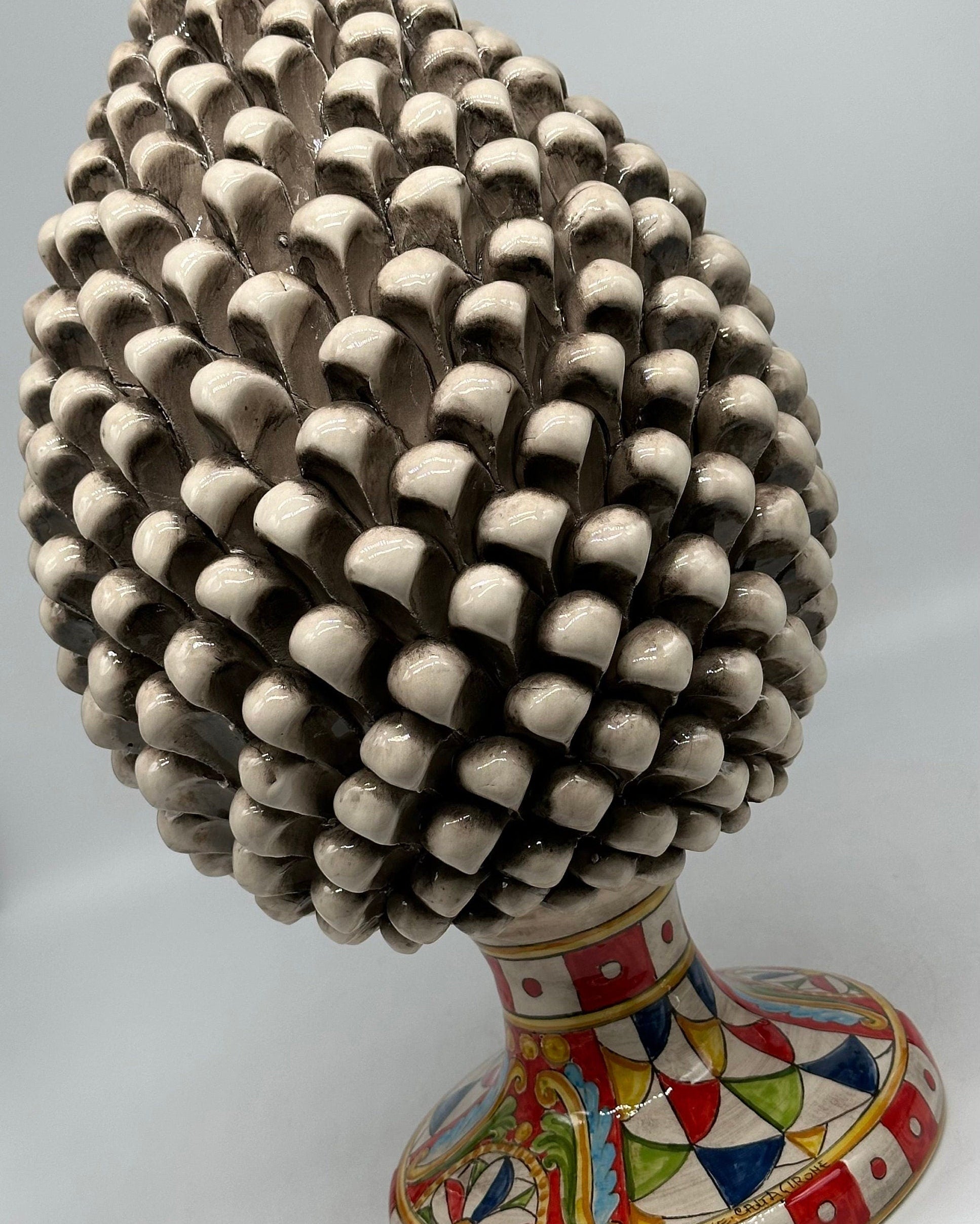 Pigna Ceramica Caltagirone "Carretto" cm H.40 Artigianale Beige