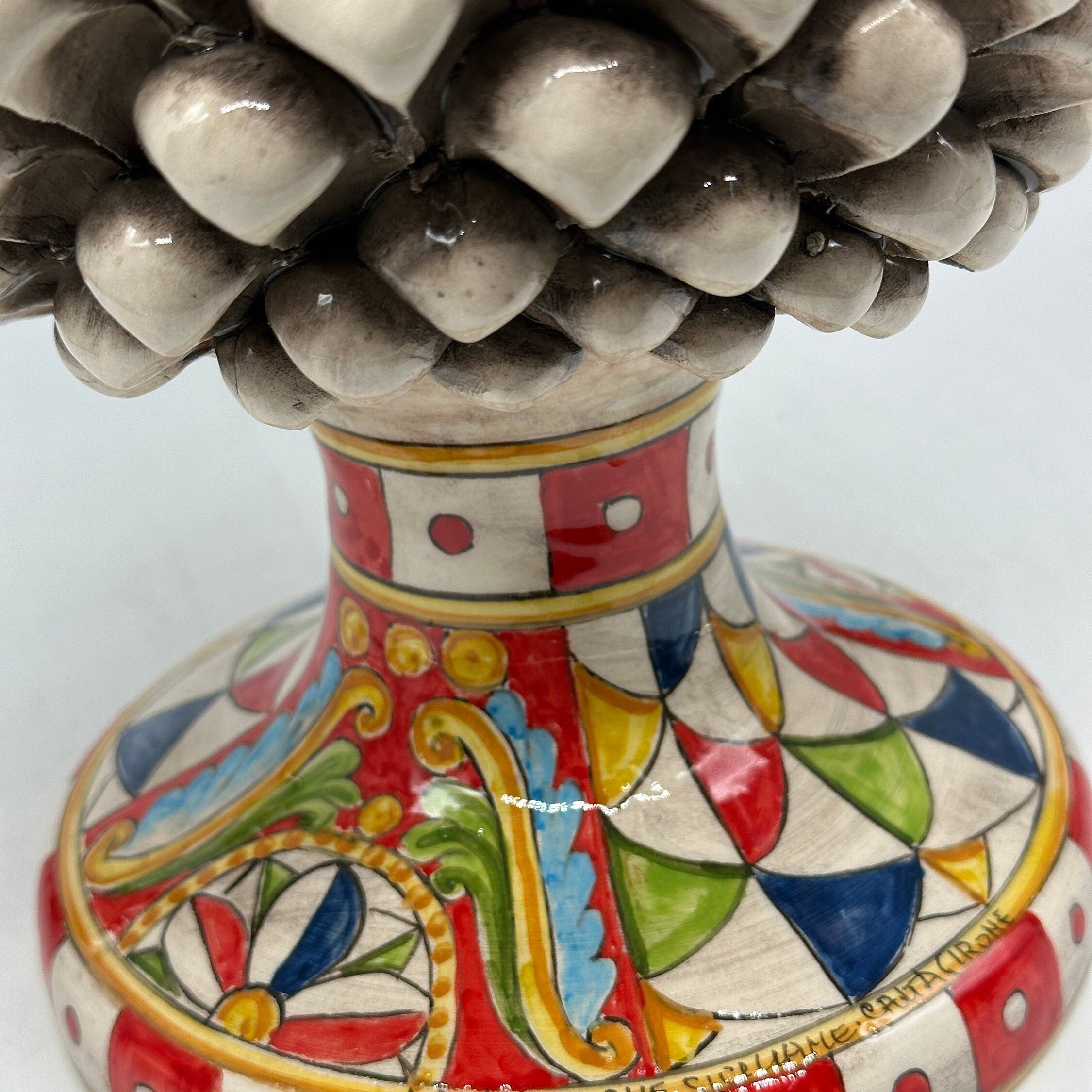 Pigna Ceramica Caltagirone "Carretto" cm H.40 Artigianale Beige