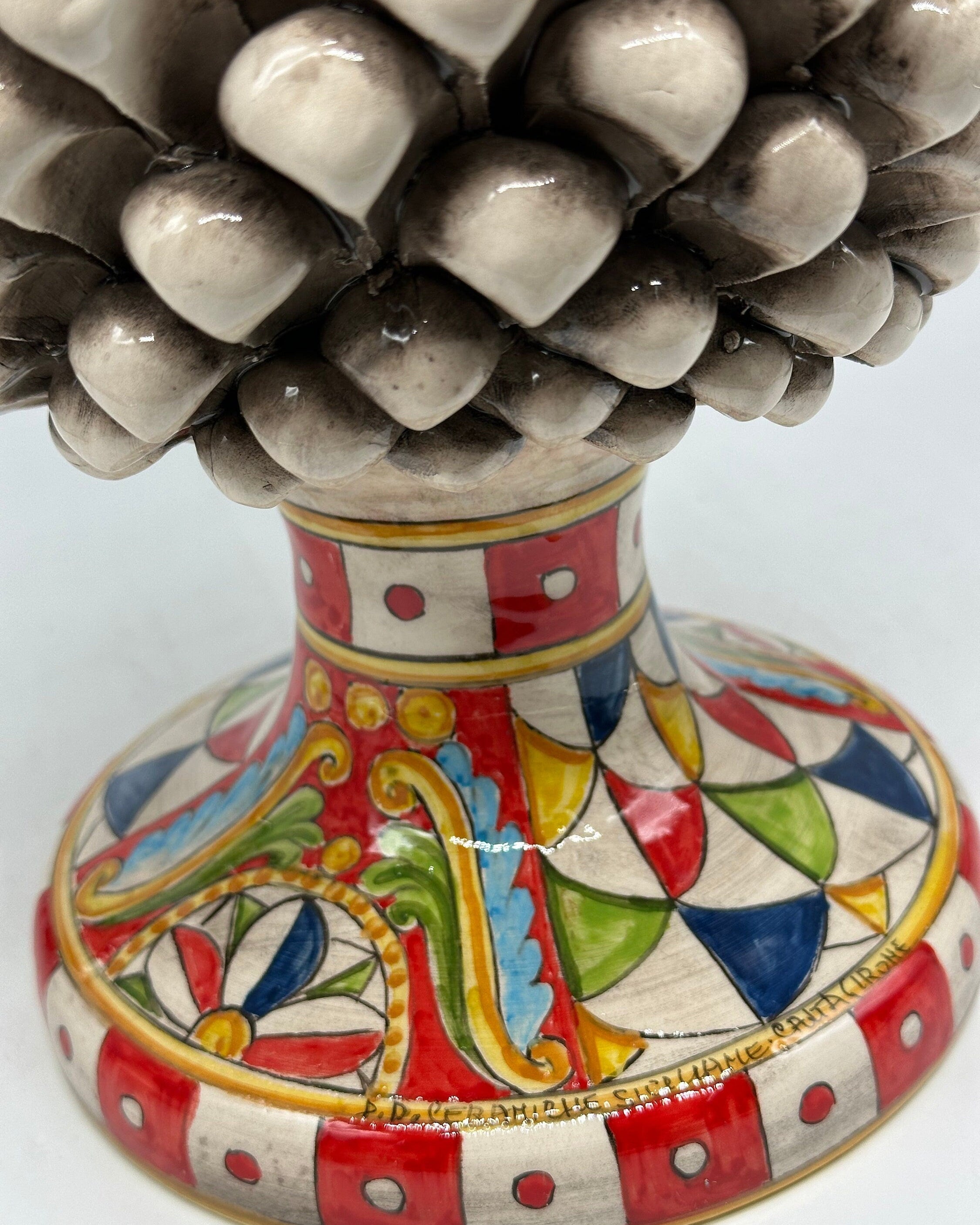 Pigna Ceramica Caltagirone "Carretto" cm H.40 Artigianale Beige