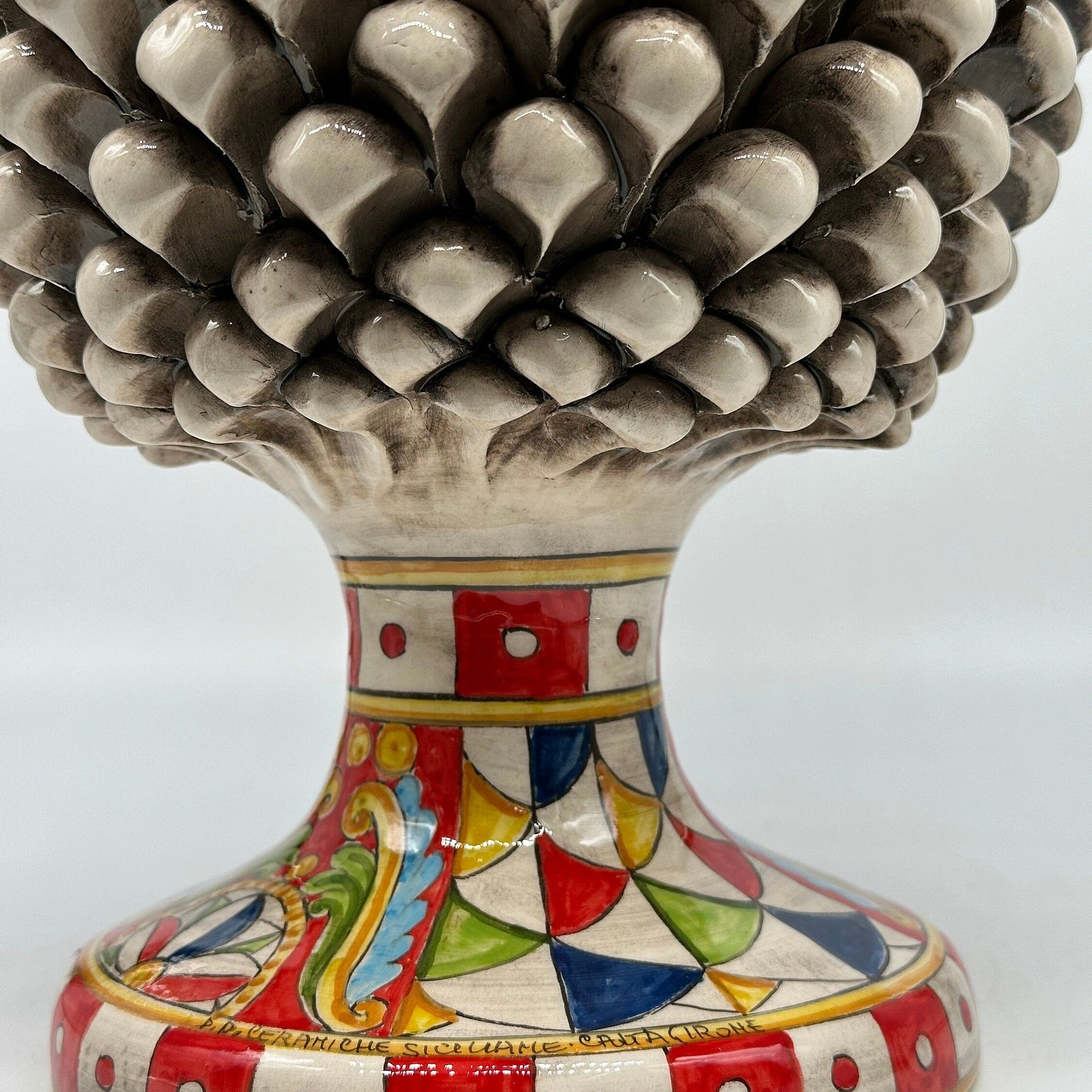 Pigna Ceramica Caltagirone "Carretto" cm H.40 Artigianale Beige