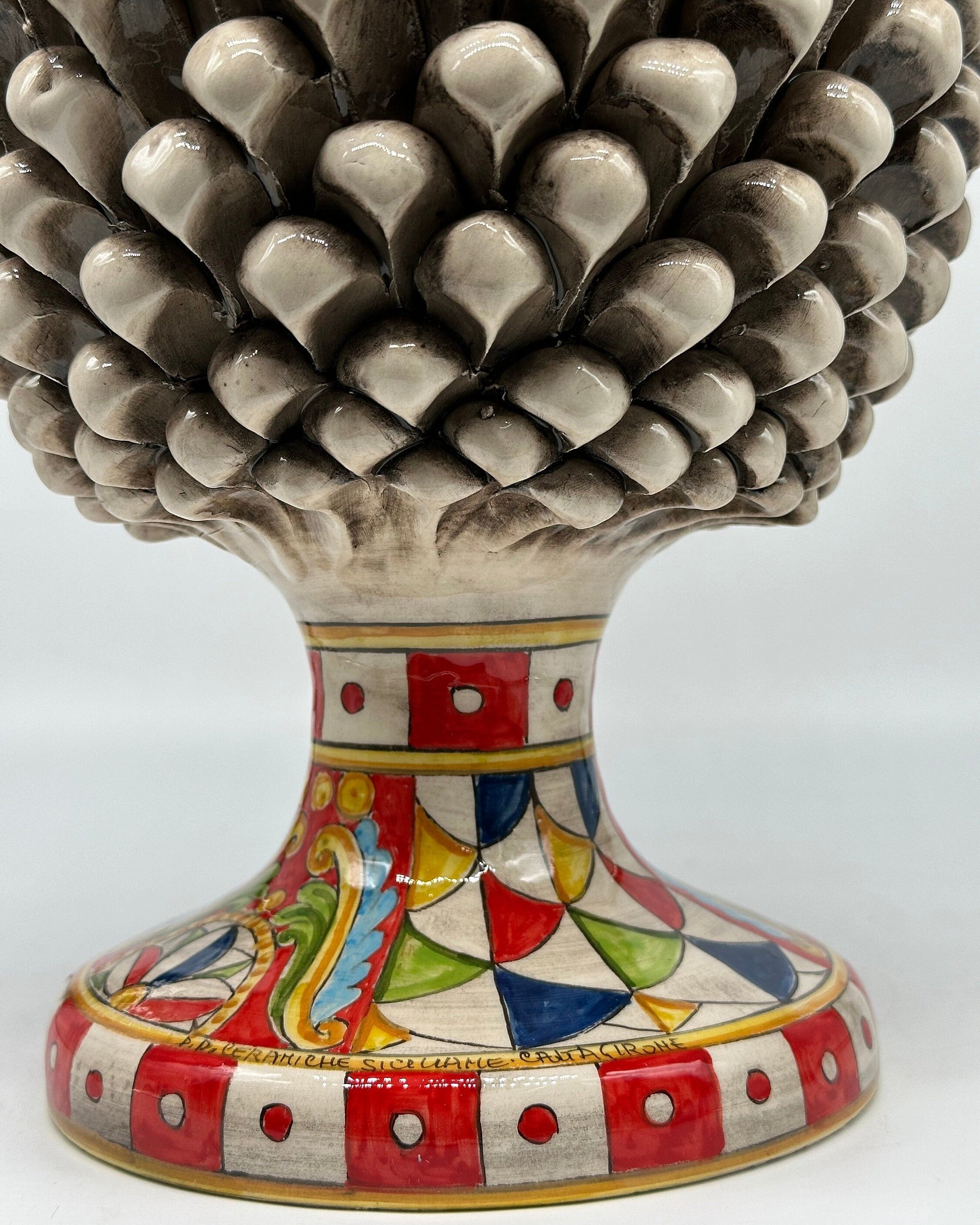 Pigna Ceramica Caltagirone "Carretto" cm H.40 Artigianale Beige