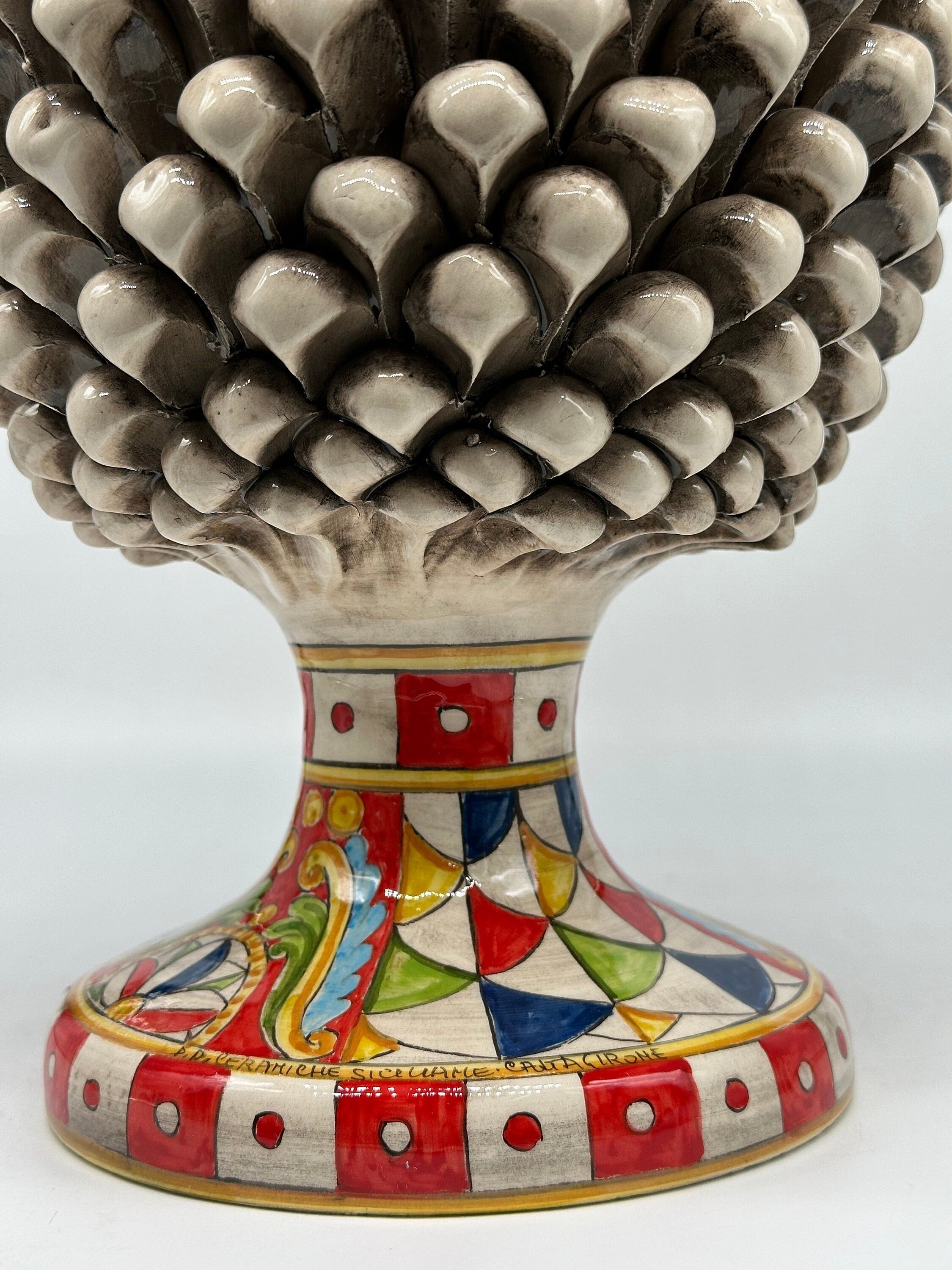 Pigna Ceramica Caltagirone "Carretto" cm H.40 Artigianale Beige