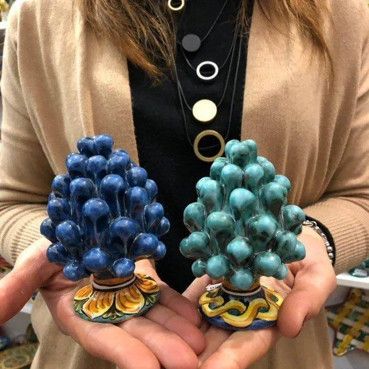 Pigna Ceramica Caltagirone cm H.10 Artigianale Base Decorata VARI COLORI DD CERAMICHE SICILIANE