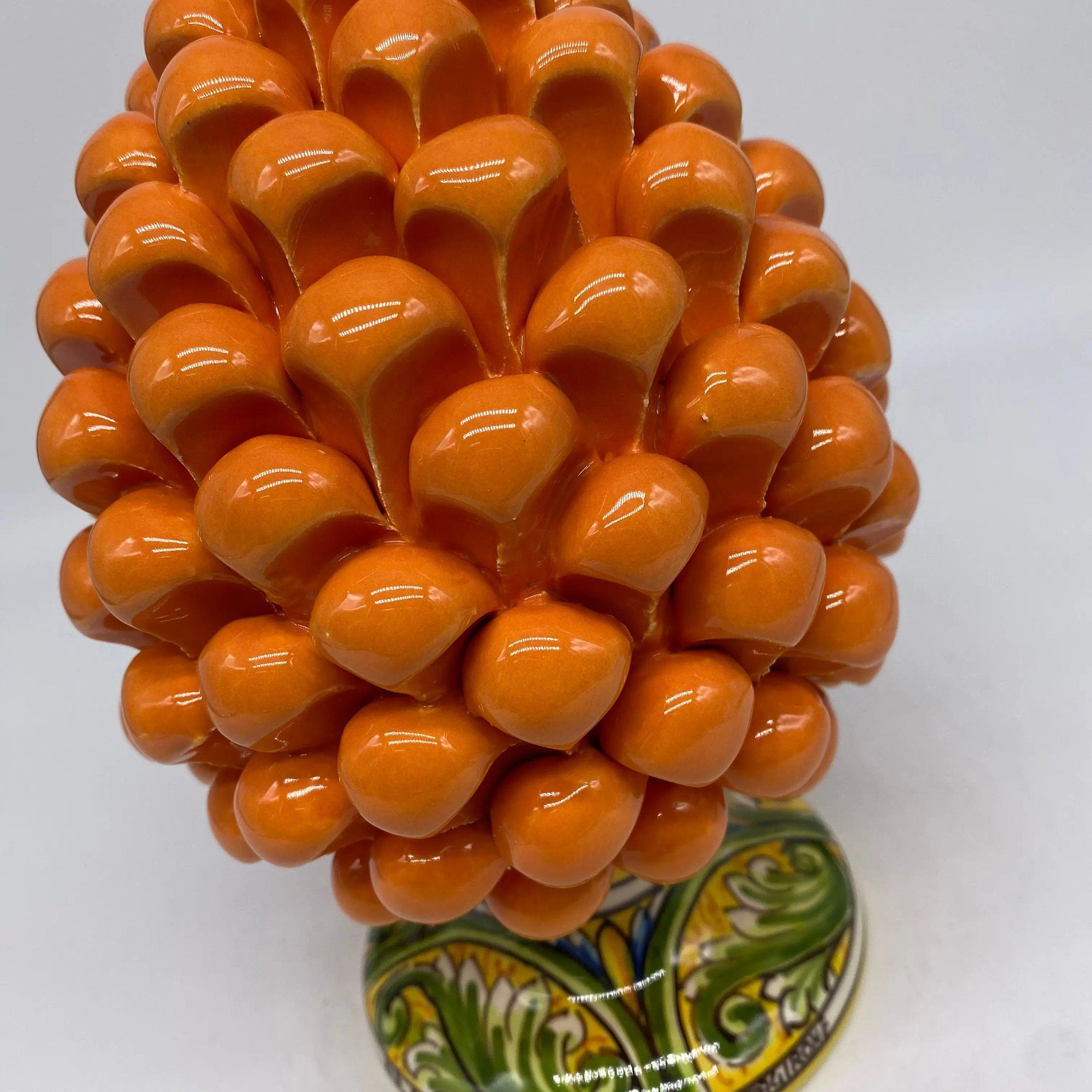 Pigna Ceramica Caltagirone cm H.20 Artigianale Arancione Base Decorata DD CERAMICHE SICILIANE