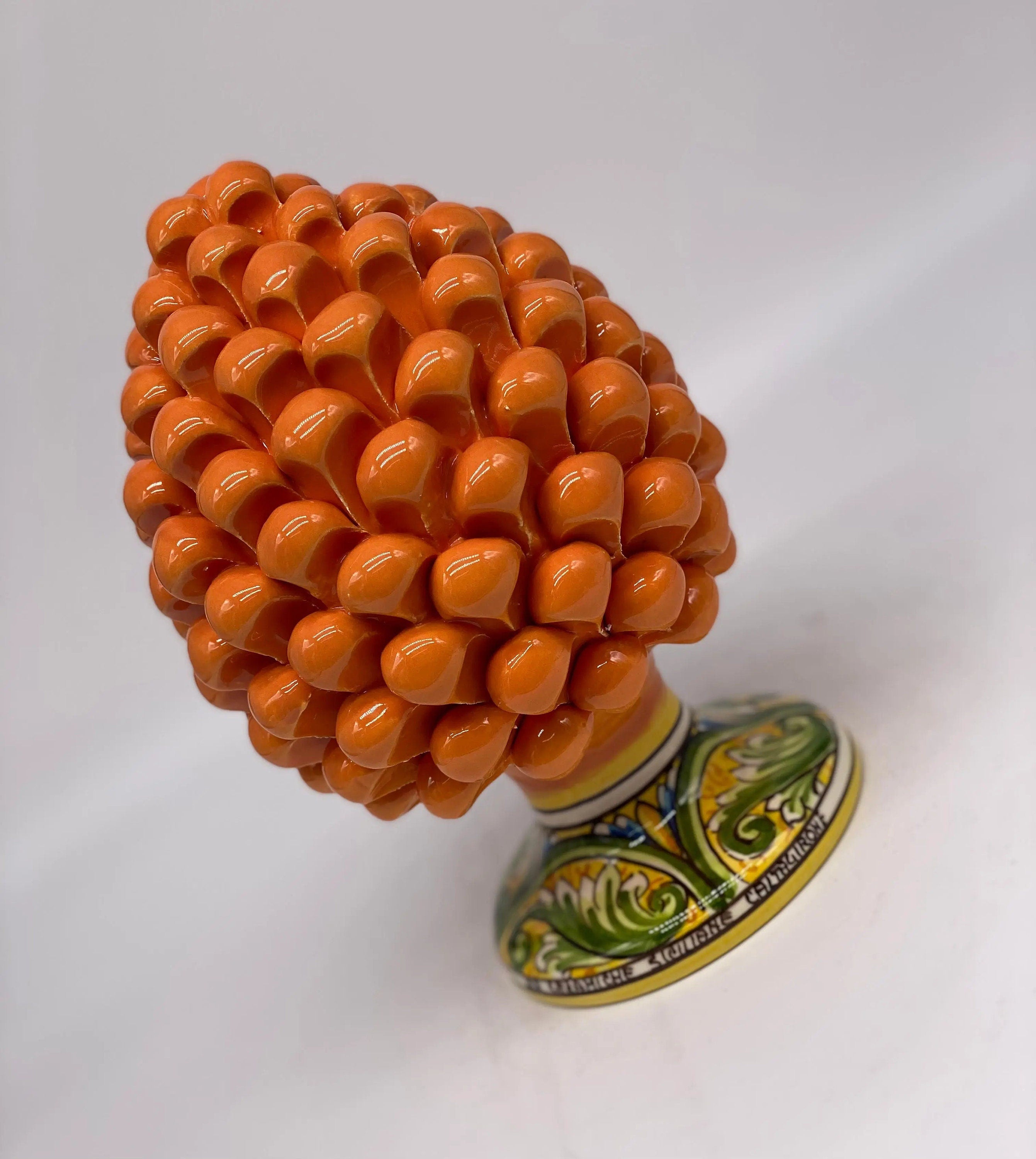 Pigna Ceramica Caltagirone cm H.20 Artigianale Arancione Base Decorata DD CERAMICHE SICILIANE