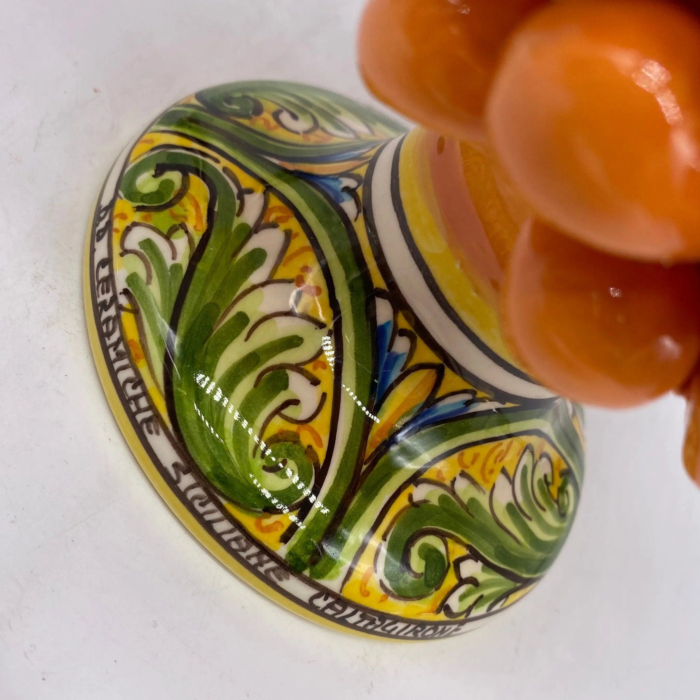 Pigna Ceramica Caltagirone cm H.20 Artigianale Arancione Base Decorata DD CERAMICHE SICILIANE