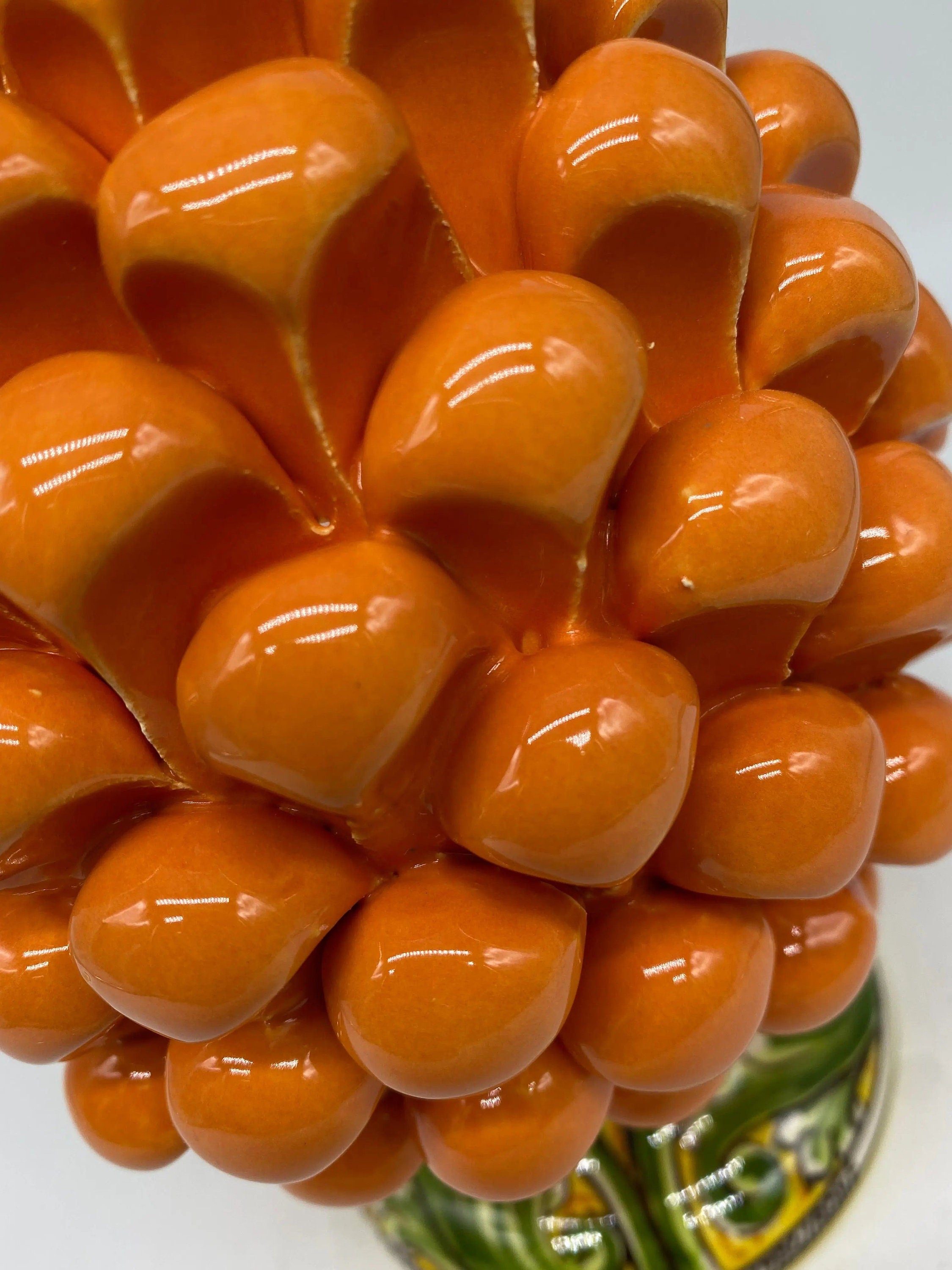 Pigna Ceramica Caltagirone cm H.20 Artigianale Arancione Base Decorata DD CERAMICHE SICILIANE