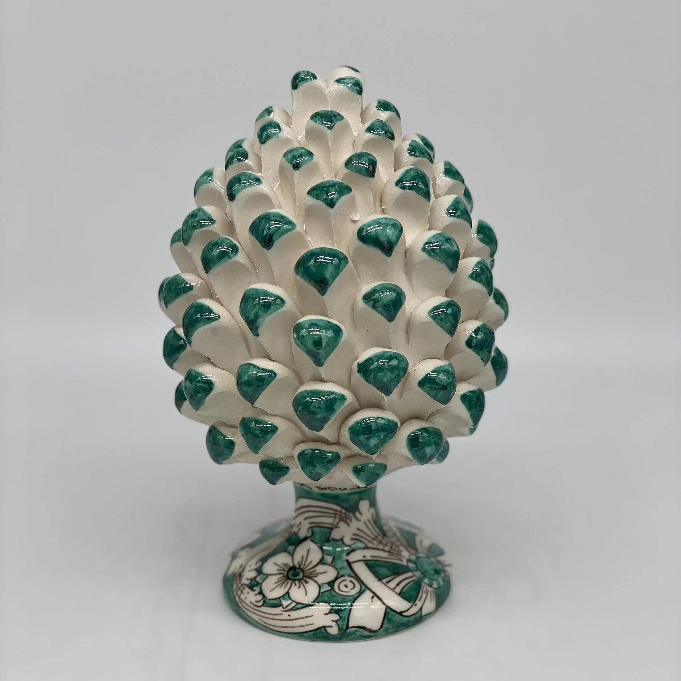 Pigna Ceramica Caltagirone cm H.20 Artigianale Base Decorata Punte Verde DD CERAMICHE SICILIANE