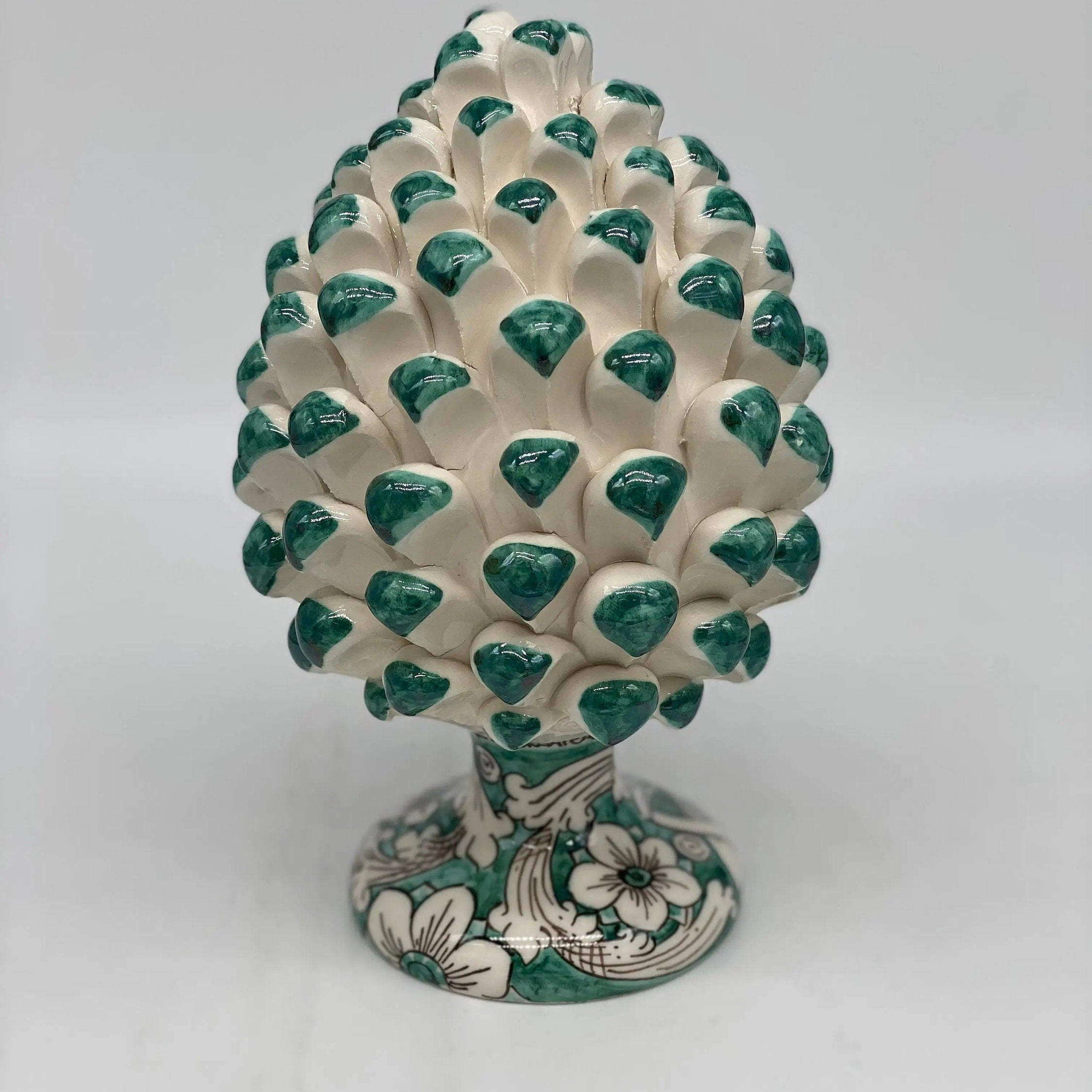 Pigna Ceramica Caltagirone cm H.20 Artigianale Base Decorata Punte Verde DD CERAMICHE SICILIANE
