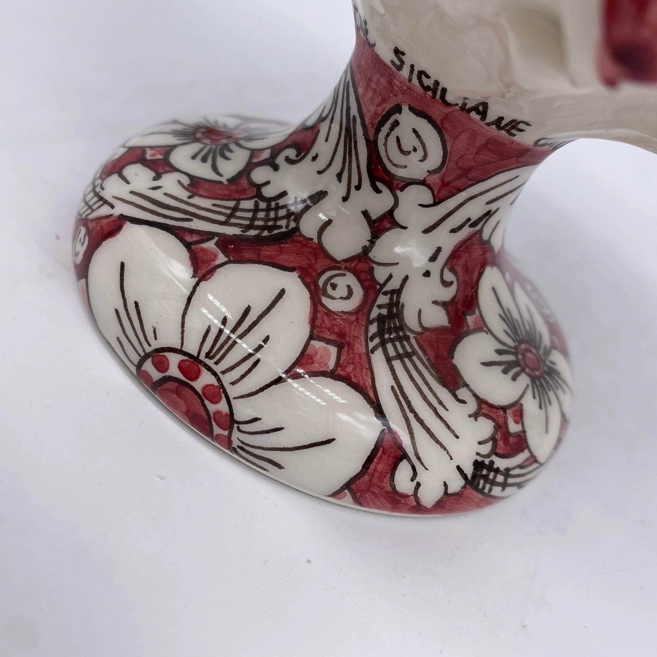 Pigna Ceramica Caltagirone cm H.20 Artigianale Base Decorata Punte Bordeaux DD CERAMICHE SICILIANE