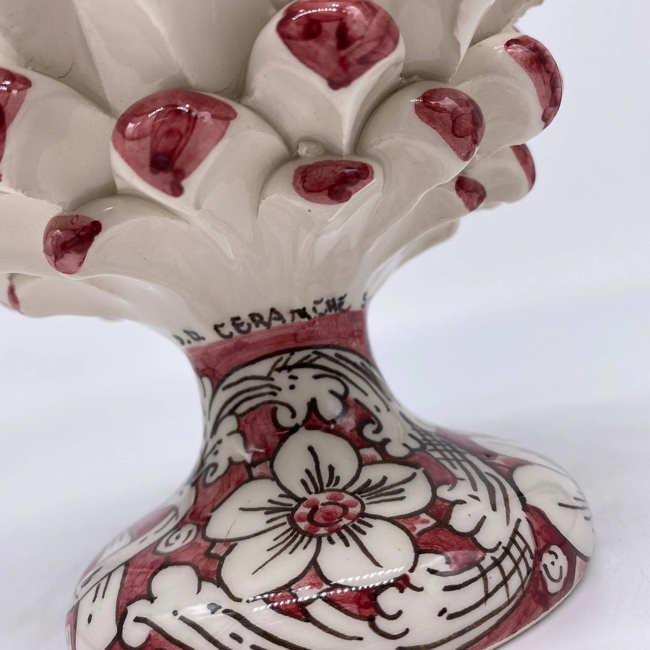 Pigna Ceramica Caltagirone cm H.20 Artigianale Base Decorata Punte Bordeaux DD CERAMICHE SICILIANE