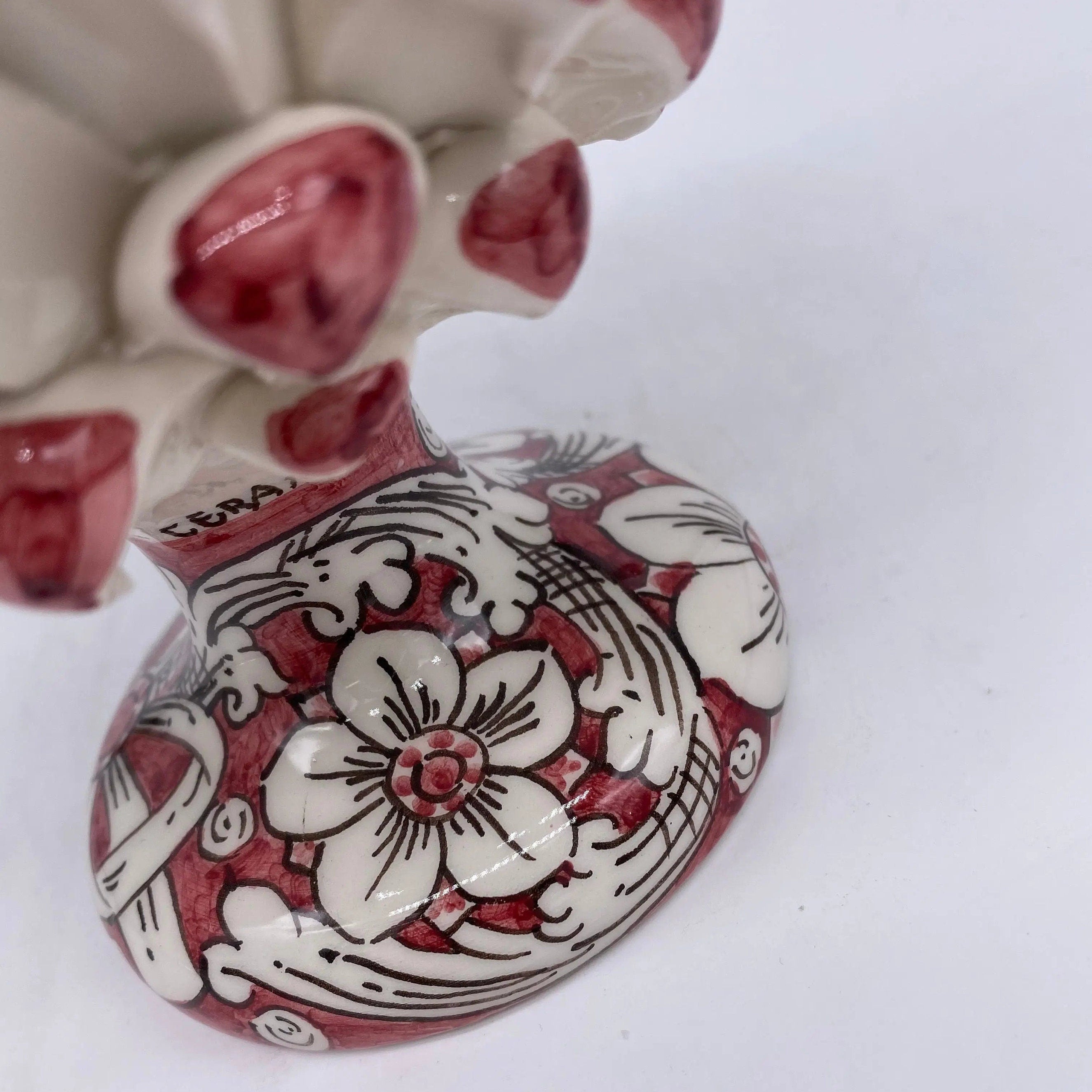 Pigna Ceramica Caltagirone cm H.20 Artigianale Base Decorata Punte Bordeaux DD CERAMICHE SICILIANE