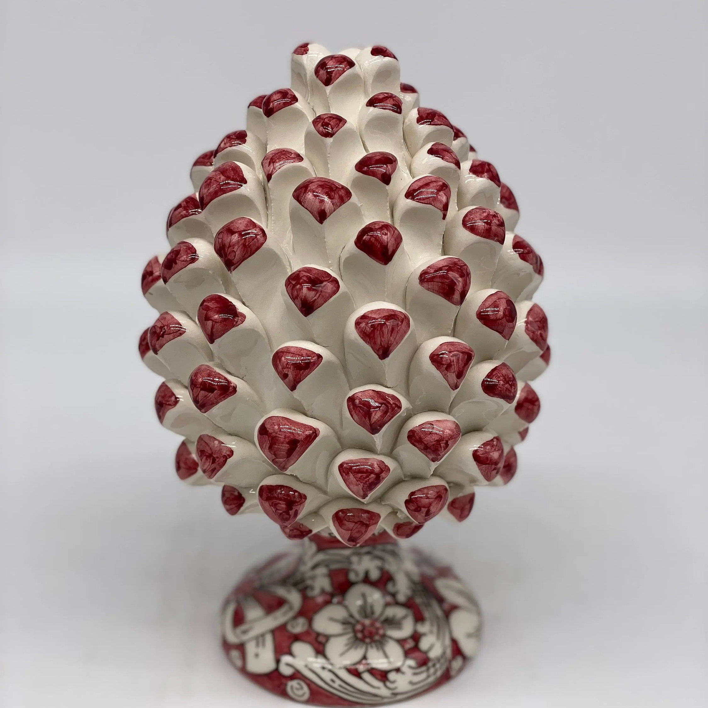Pigna Ceramica Caltagirone cm H.20 Artigianale Base Decorata Punte Bordeaux DD CERAMICHE SICILIANE