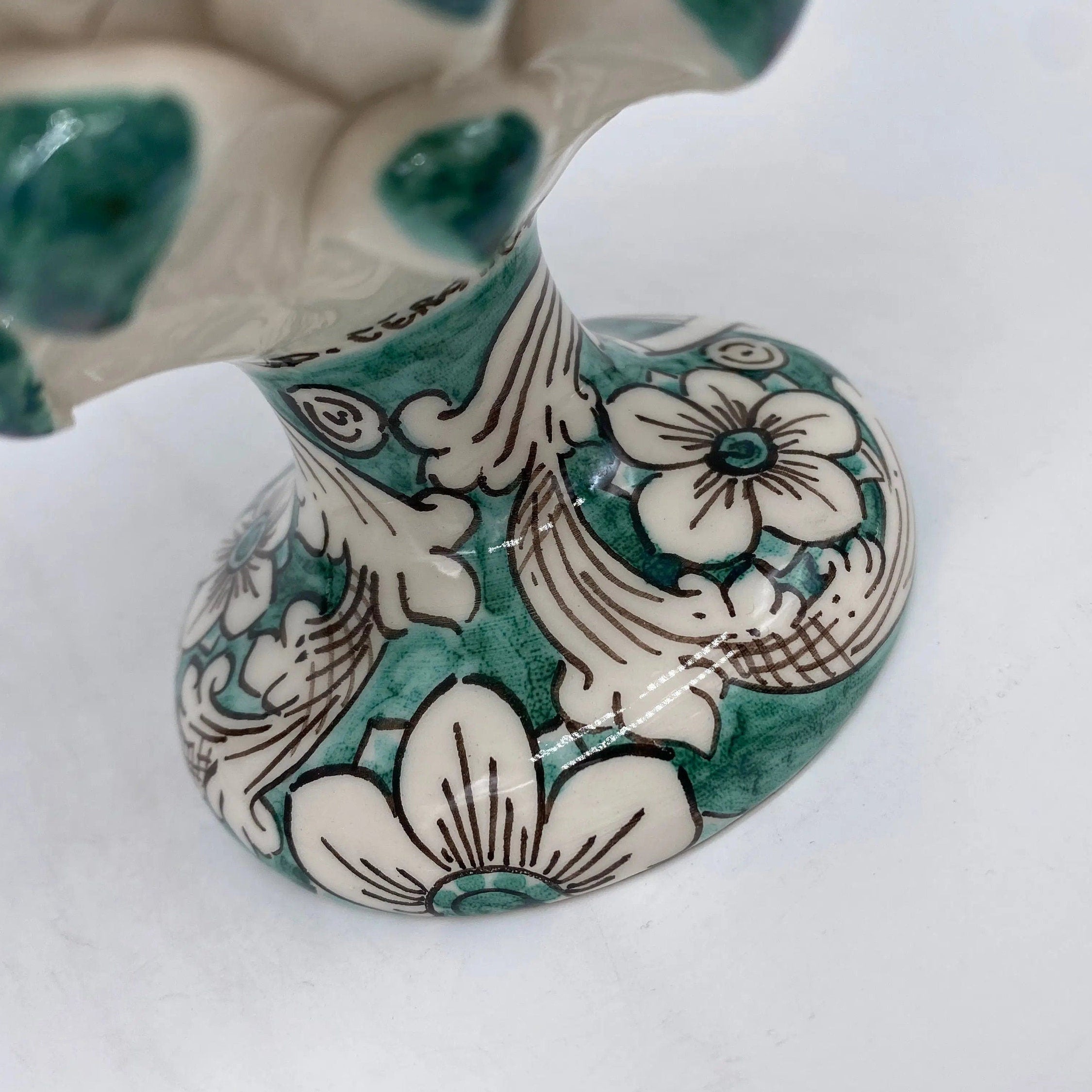 Pigna Ceramica Caltagirone cm H.20 Artigianale Base Decorata Punte Verde DD CERAMICHE SICILIANE