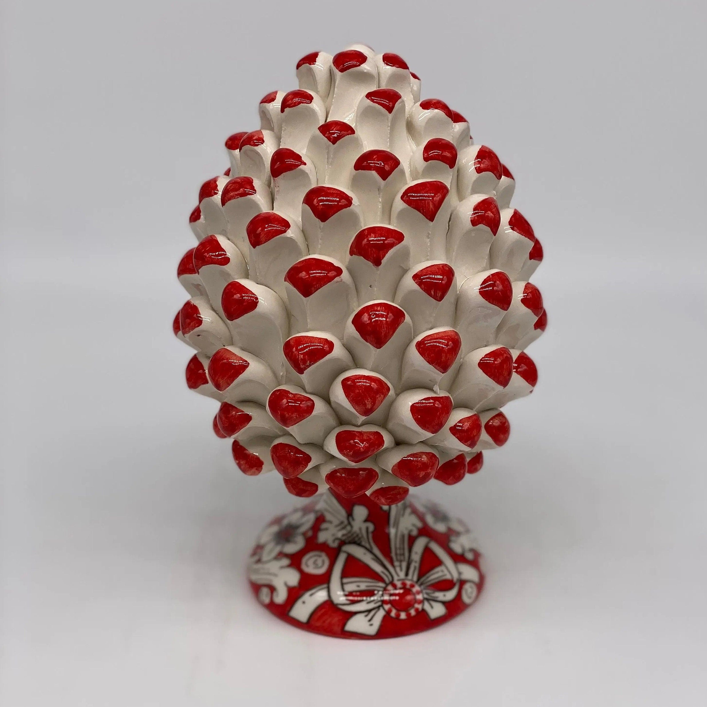 Pigna Ceramica Caltagirone cm H.20 Artigianale Base Decorata Punte Rosso DD CERAMICHE SICILIANE