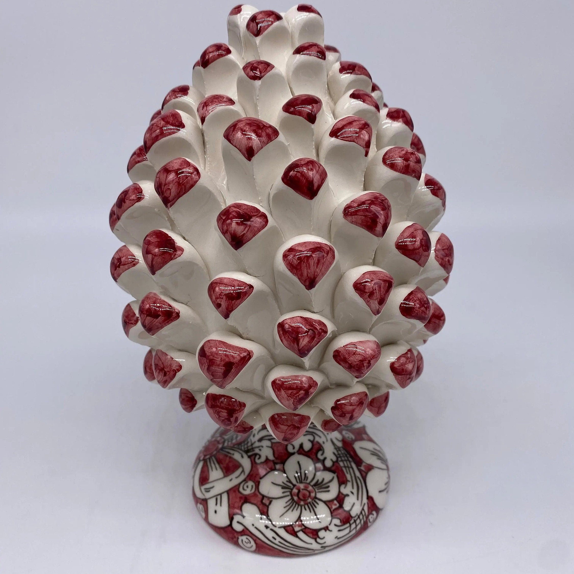 Pigna Ceramica Caltagirone cm H.20 Artigianale Base Decorata Punte Bordeaux DD CERAMICHE SICILIANE