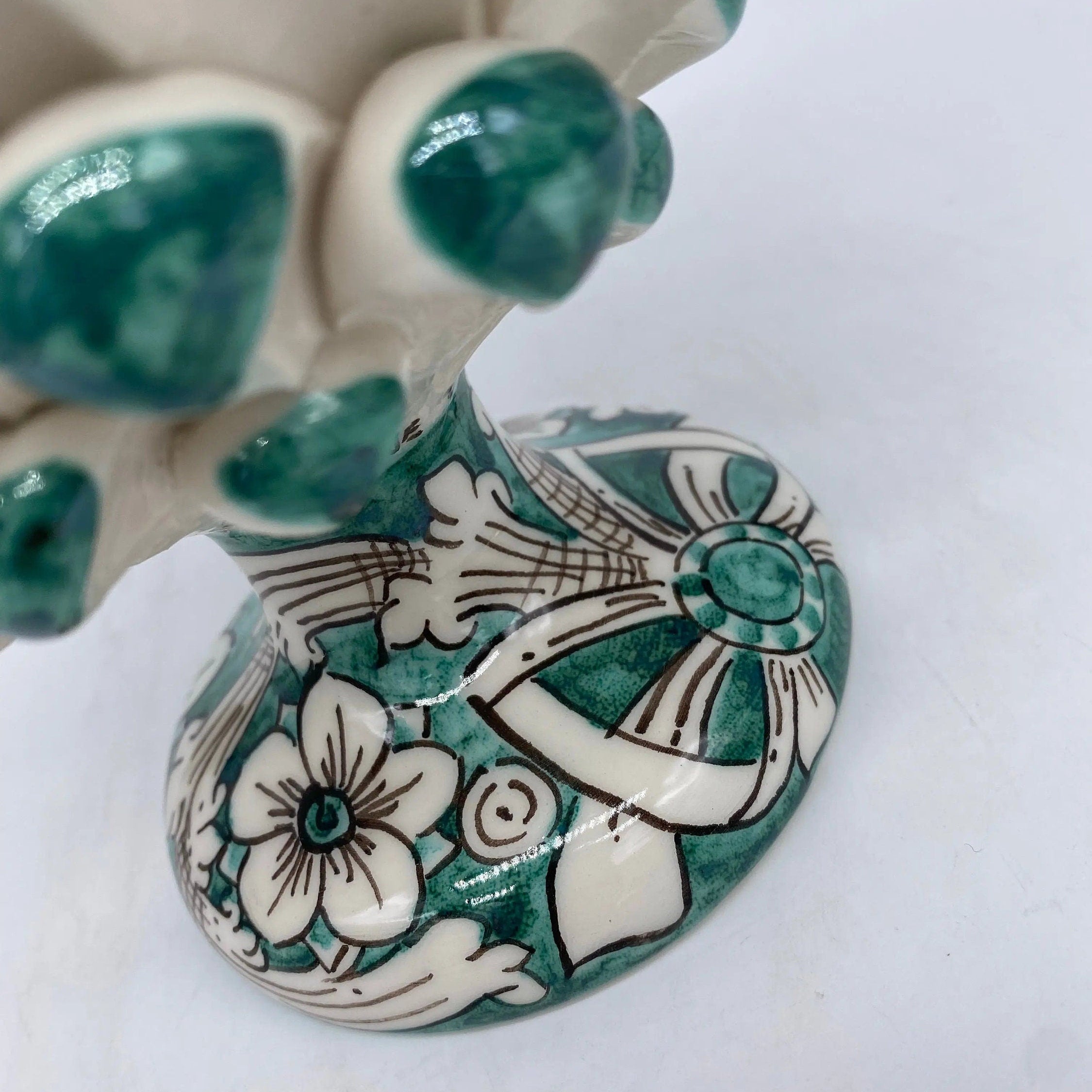 Pigna Ceramica Caltagirone cm H.20 Artigianale Base Decorata Punte Verde DD CERAMICHE SICILIANE
