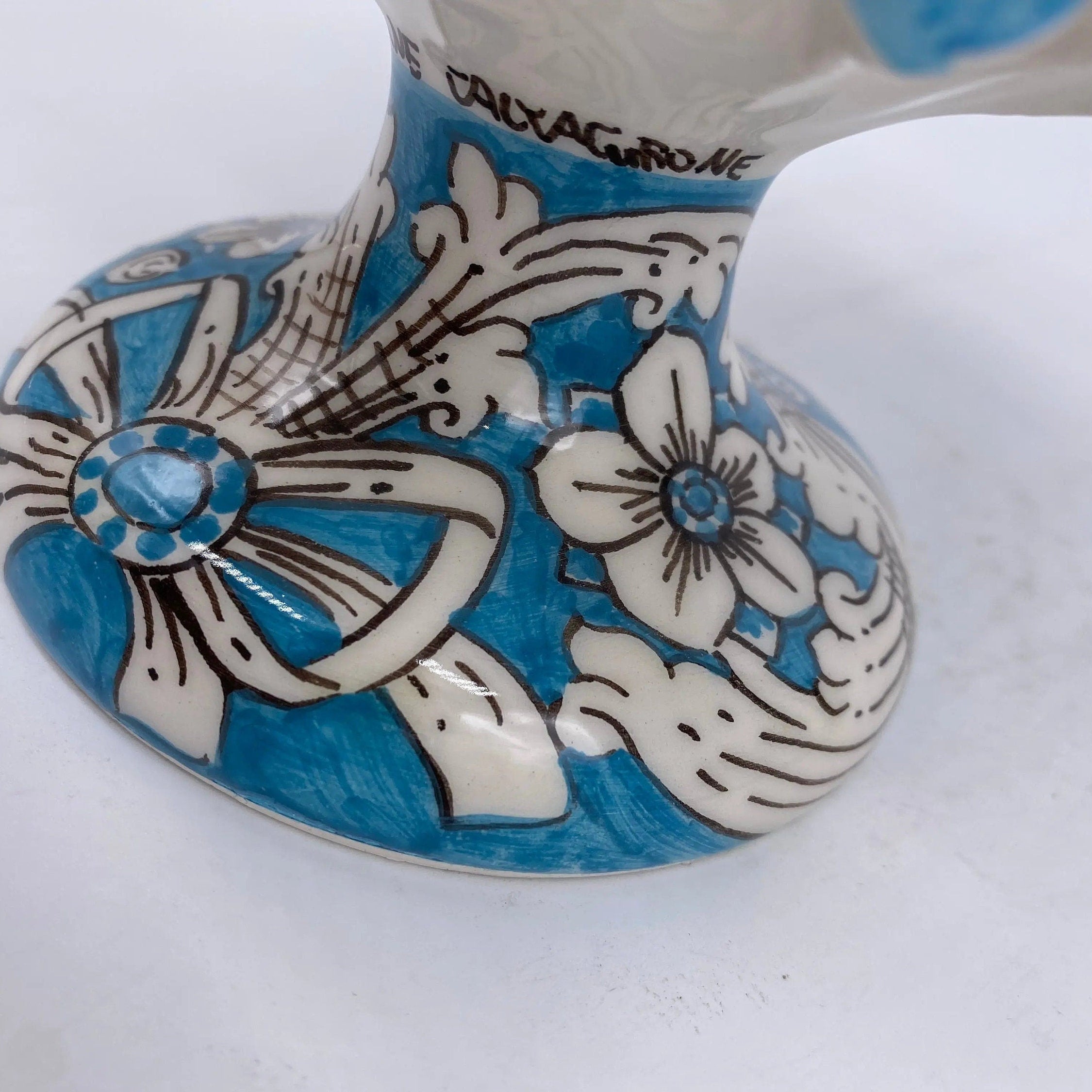 Pigna Ceramica Caltagirone cm H.20 Artigianale Base Decorata Punte Celeste DD CERAMICHE SICILIANE