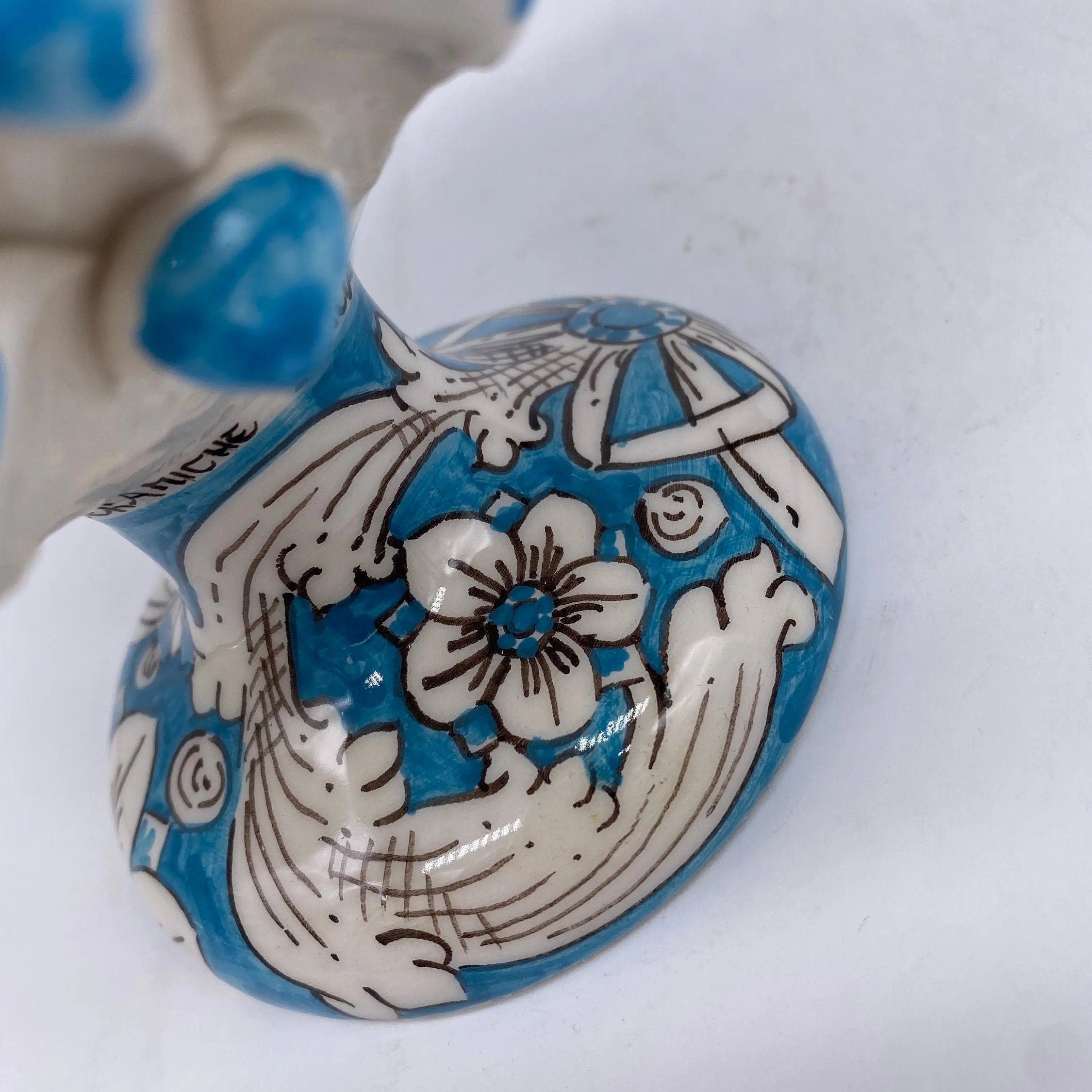 Pigna Ceramica Caltagirone cm H.20 Artigianale Base Decorata Punte Celeste DD CERAMICHE SICILIANE