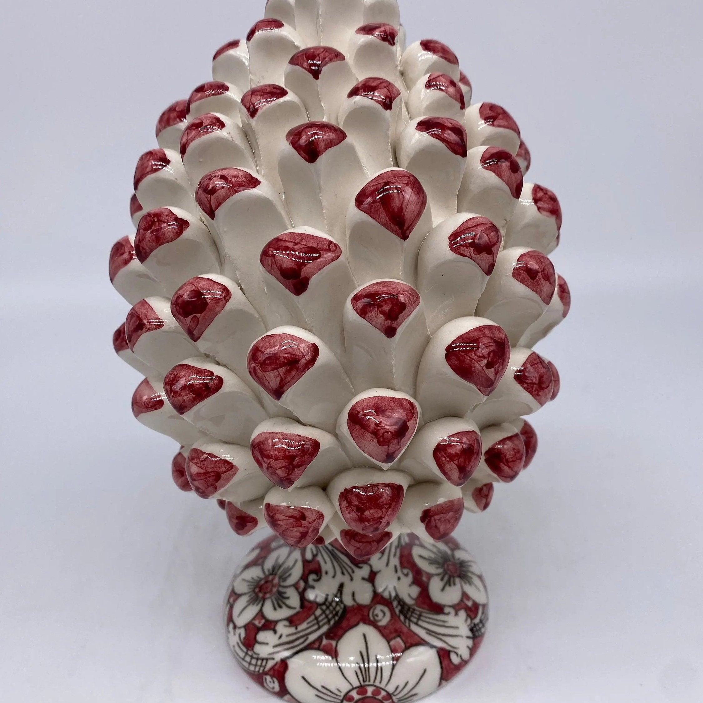 Pigna Ceramica Caltagirone cm H.20 Artigianale Base Decorata Punte Bordeaux DD CERAMICHE SICILIANE