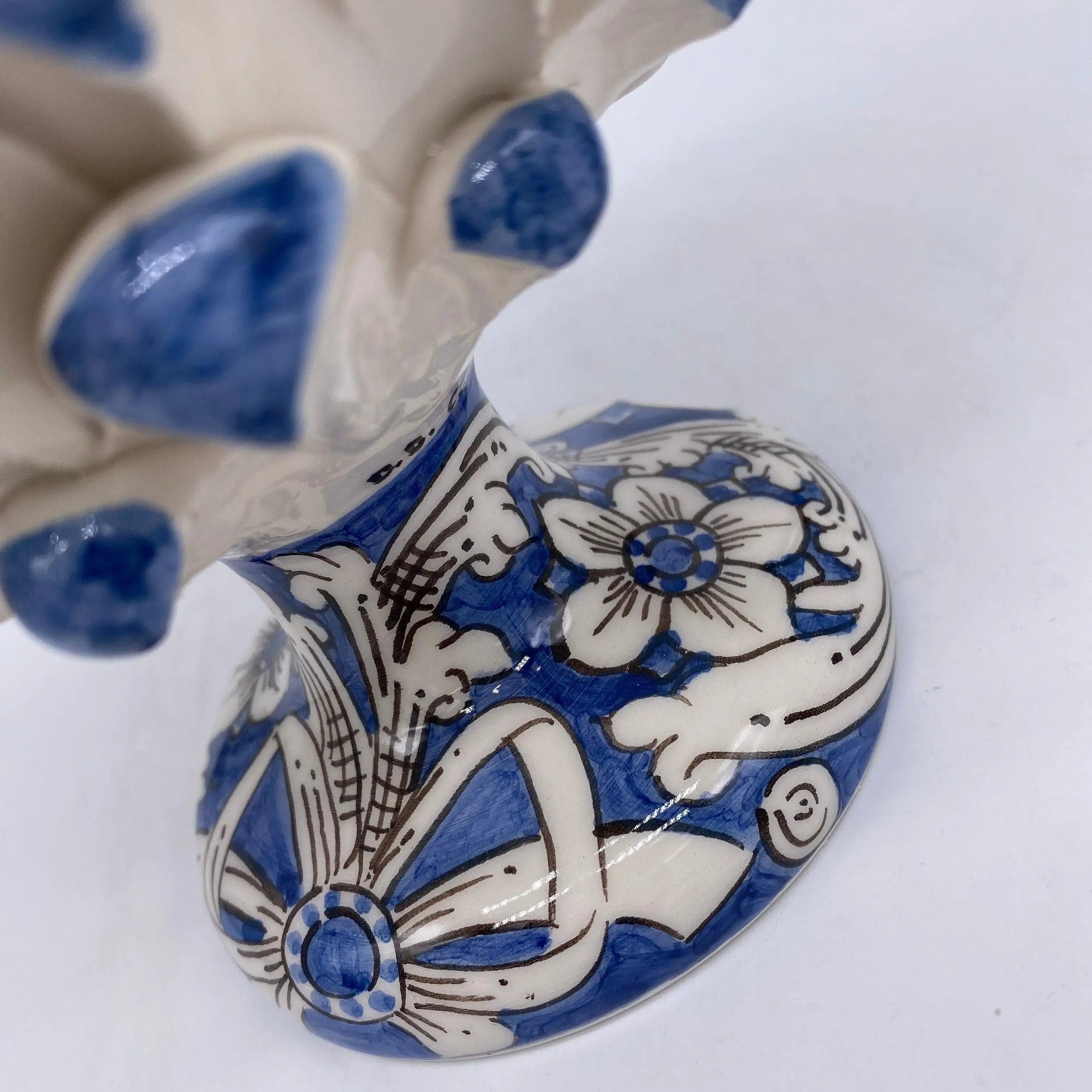 Pigna Ceramica Caltagirone cm H.20 Artigianale Base Decorata Punte Blu DD CERAMICHE SICILIANE