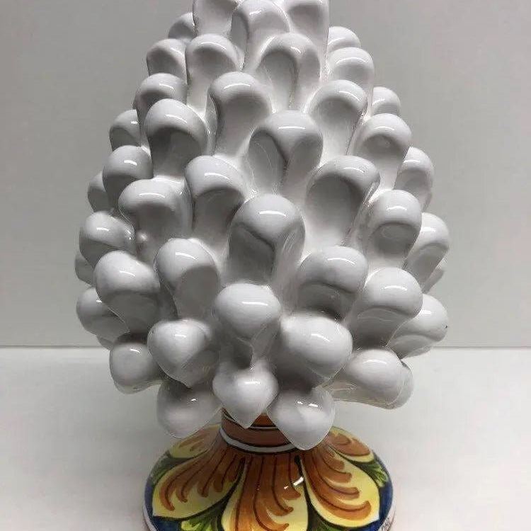 Pigna Ceramica Caltagirone cm H.20 Artigianale Bianco Base Decorata DD CERAMICHE SICILIANE