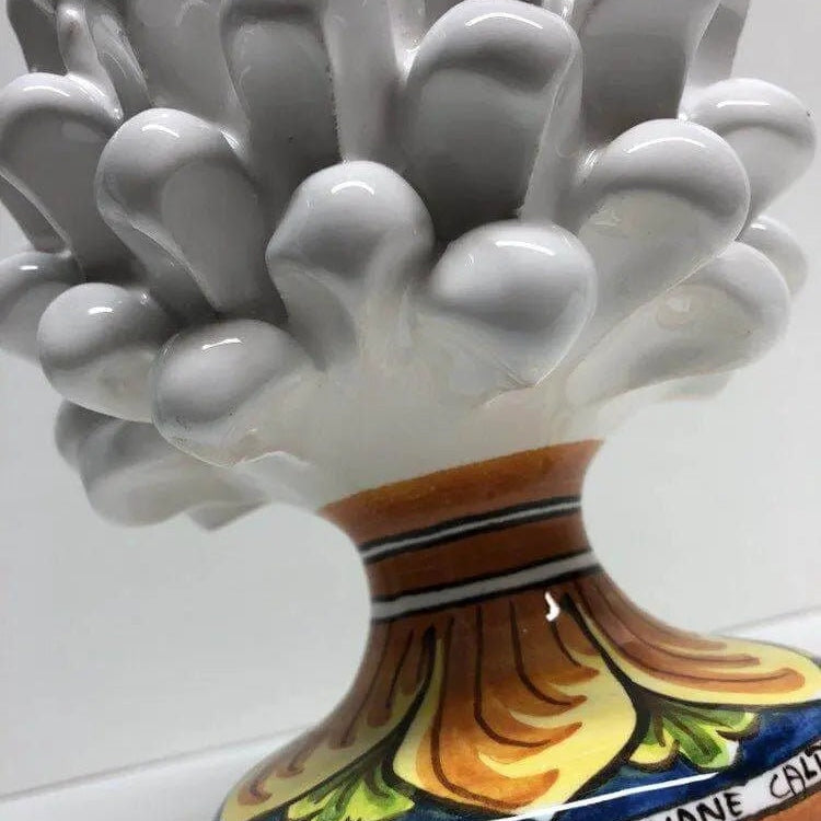 Pigna Ceramica Caltagirone cm H.20 Artigianale Bianco Base Decorata DD CERAMICHE SICILIANE
