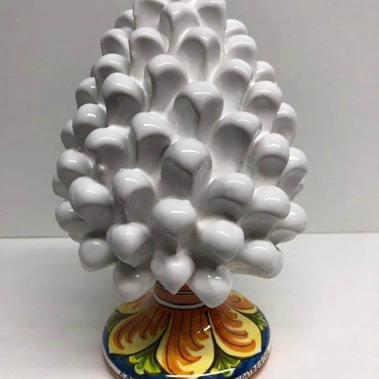Pigna Ceramica Caltagirone cm H.20 Artigianale Bianco Base Decorata DD CERAMICHE SICILIANE