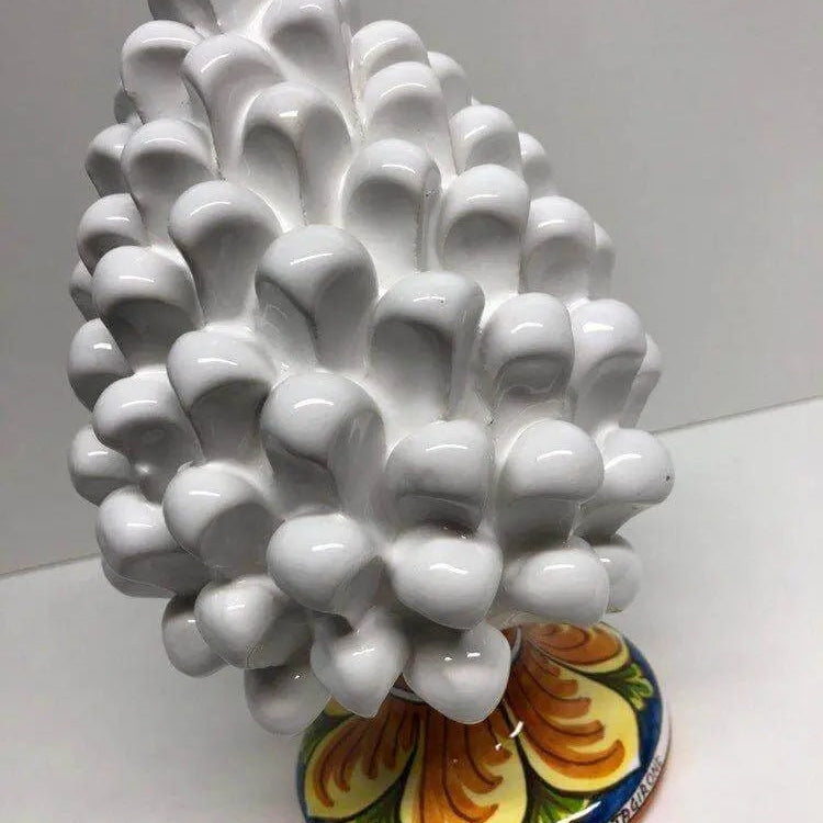 Pigna Ceramica Caltagirone cm H.20 Artigianale Bianco Base Decorata DD CERAMICHE SICILIANE