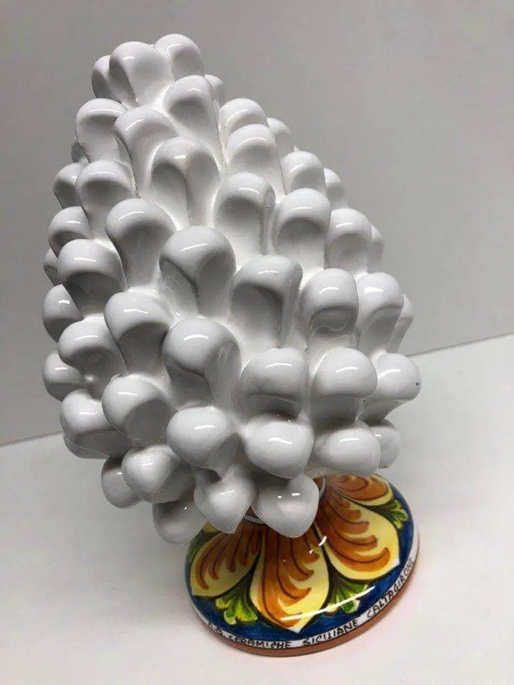 Pigna Ceramica Caltagirone cm H.20 Artigianale Bianco Base Decorata DD CERAMICHE SICILIANE