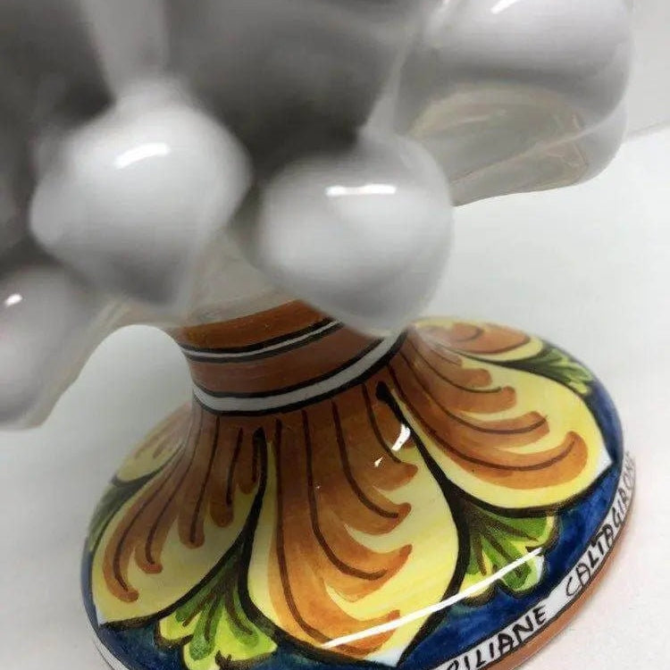 Pigna Ceramica Caltagirone cm H.20 Artigianale Bianco Base Decorata DD CERAMICHE SICILIANE