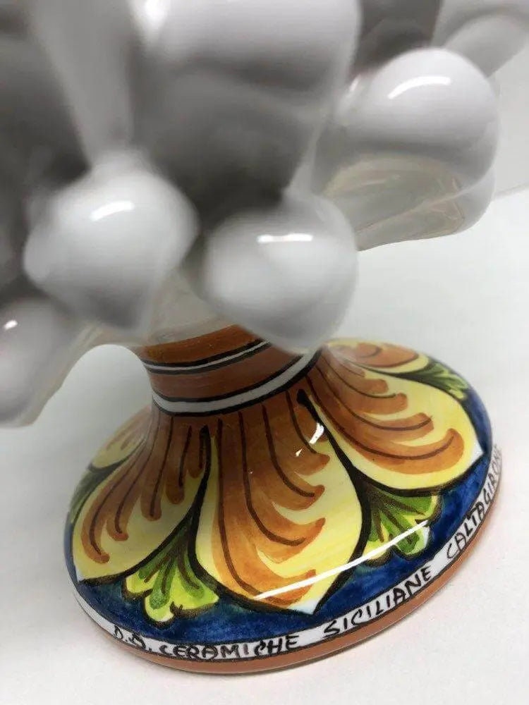 Pigna Ceramica Caltagirone cm H.20 Artigianale Bianco Base Decorata DD CERAMICHE SICILIANE