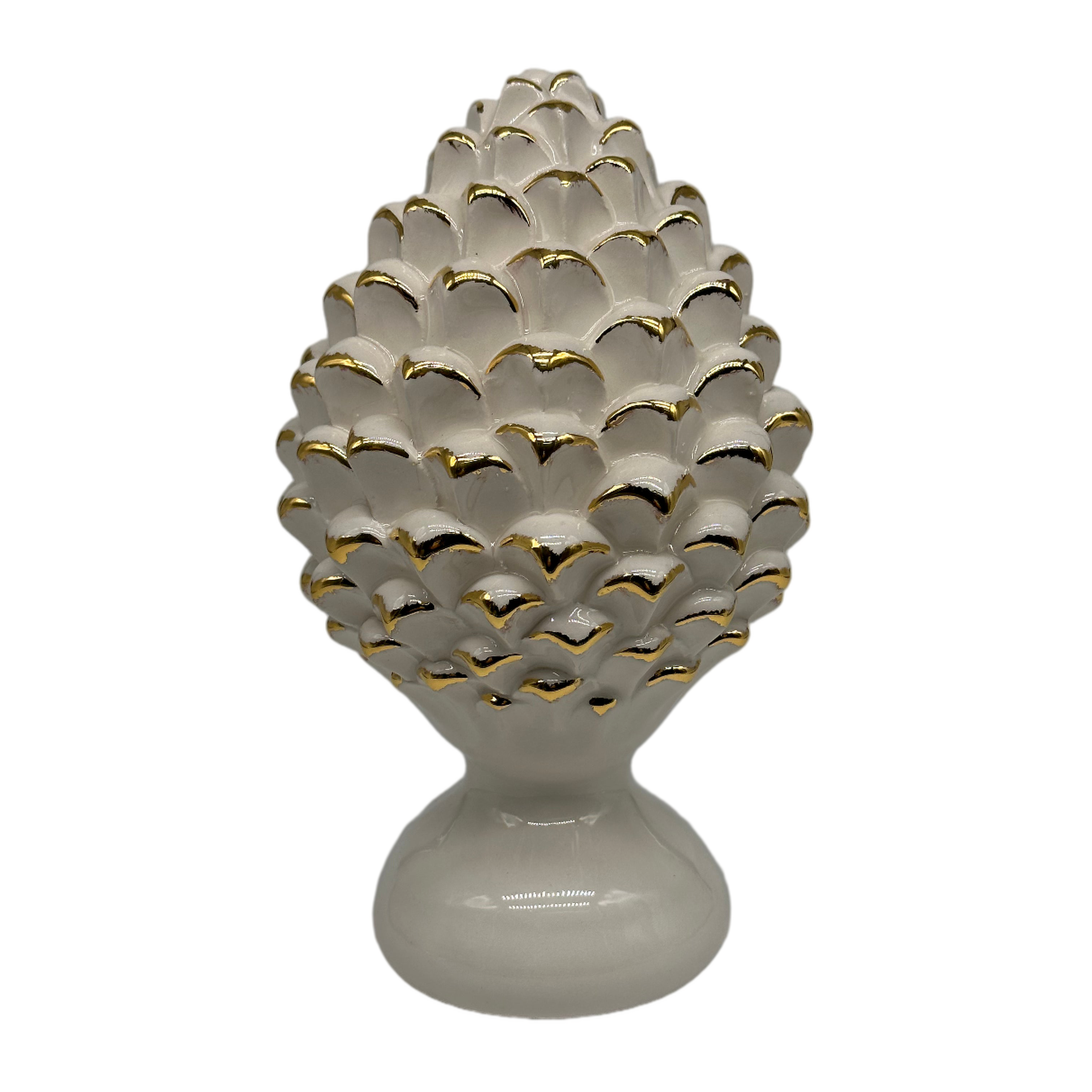 Pigna Ceramica Caltagirone cm H.20 Artigianale Bianco Oro Linea Luis DD CERAMICHE SICILIANE