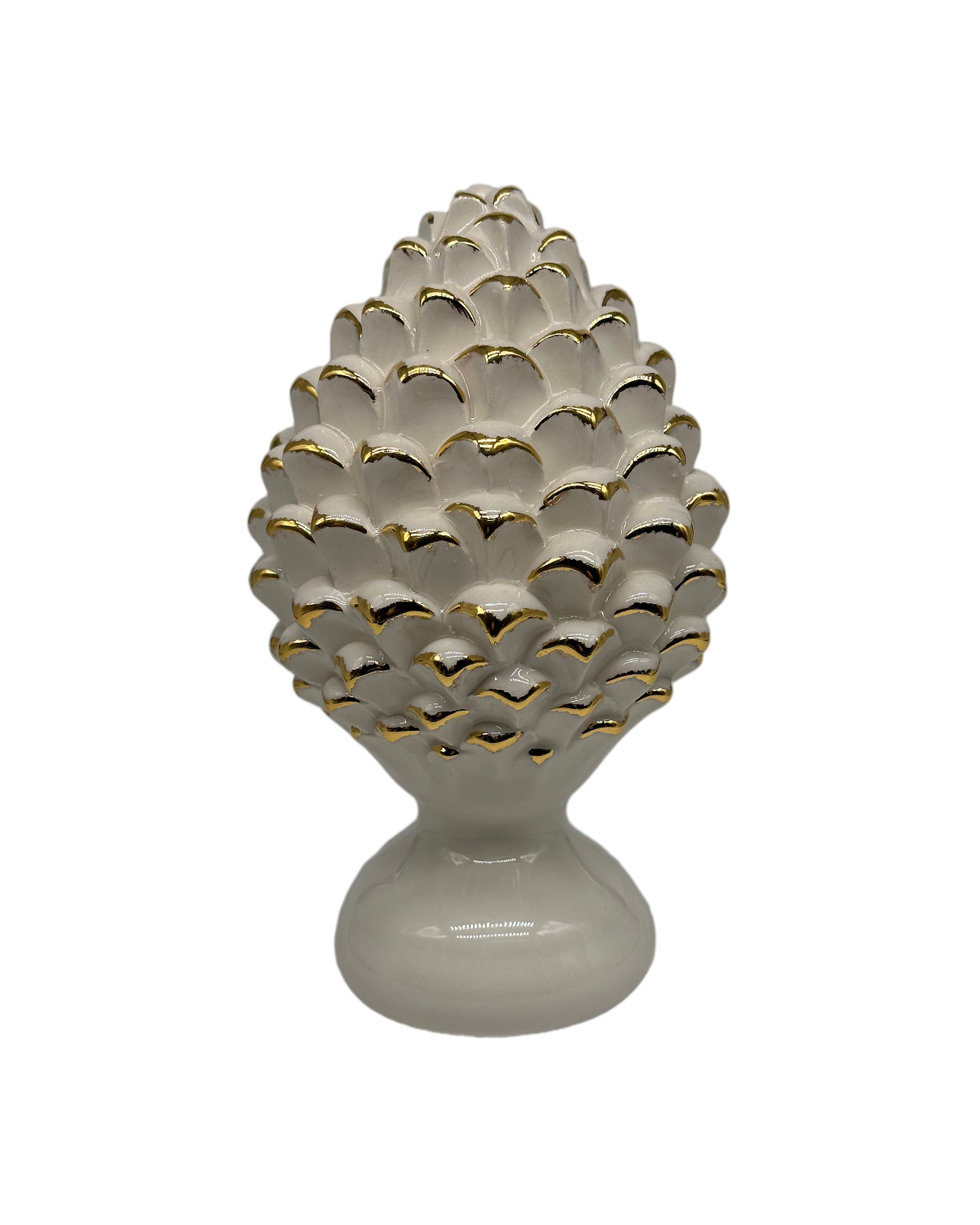 Pigna Ceramica Caltagirone cm H.20 Artigianale Bianco Oro Linea Luis DD CERAMICHE SICILIANE