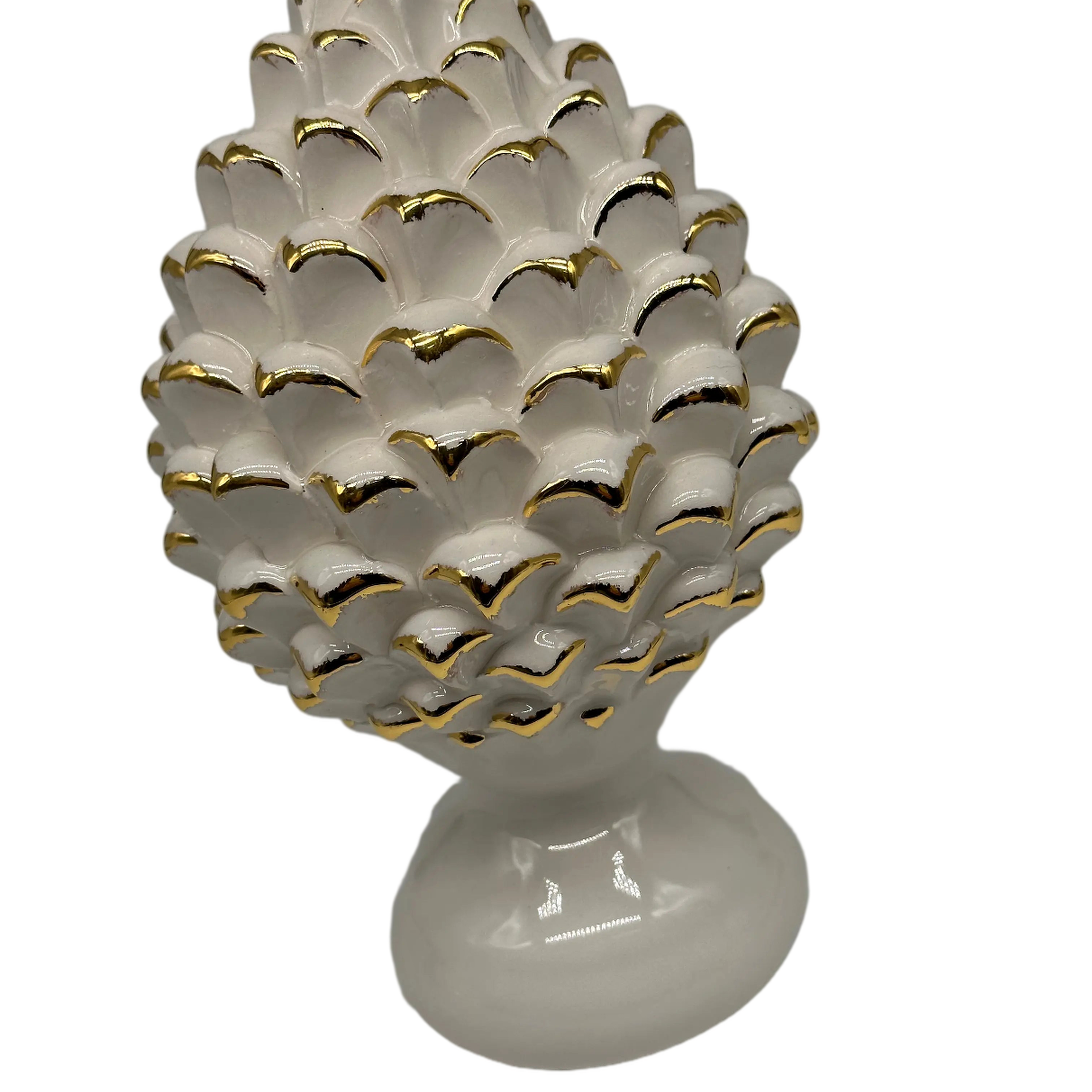 Pigna Ceramica Caltagirone cm H.20 Artigianale Bianco Oro Linea Luis DD CERAMICHE SICILIANE