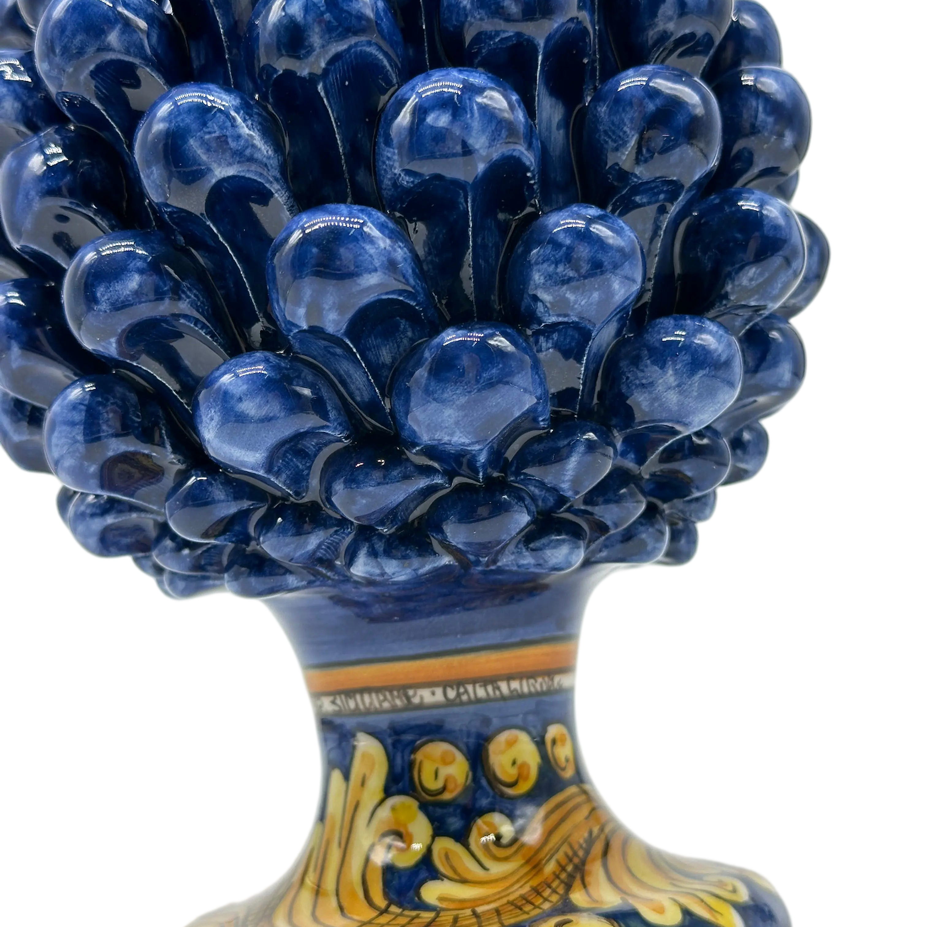 Pigna Ceramica Caltagirone cm H.20 Artigianale Blu Base Decorata DD CERAMICHE SICILIANE
