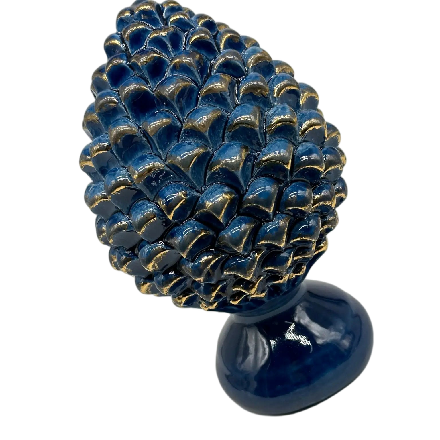Pigna Ceramica Caltagirone cm H.20 Artigianale Blu Oro Linea Luis DD CERAMICHE SICILIANE