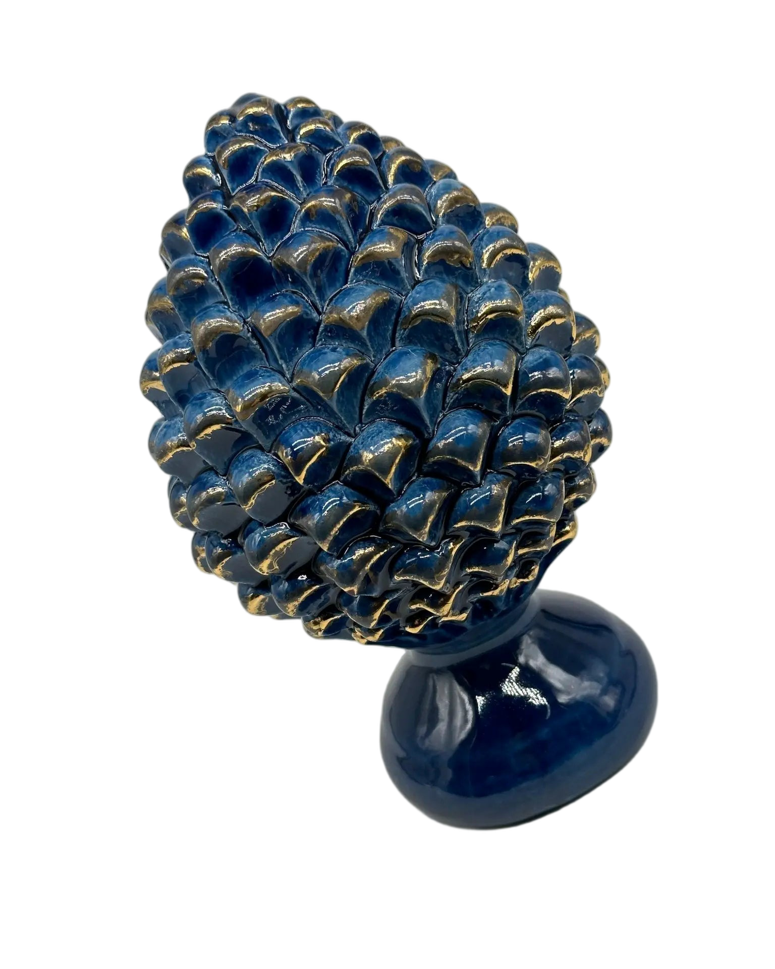 Pigna Ceramica Caltagirone cm H.20 Artigianale Blu Oro Linea Luis DD CERAMICHE SICILIANE