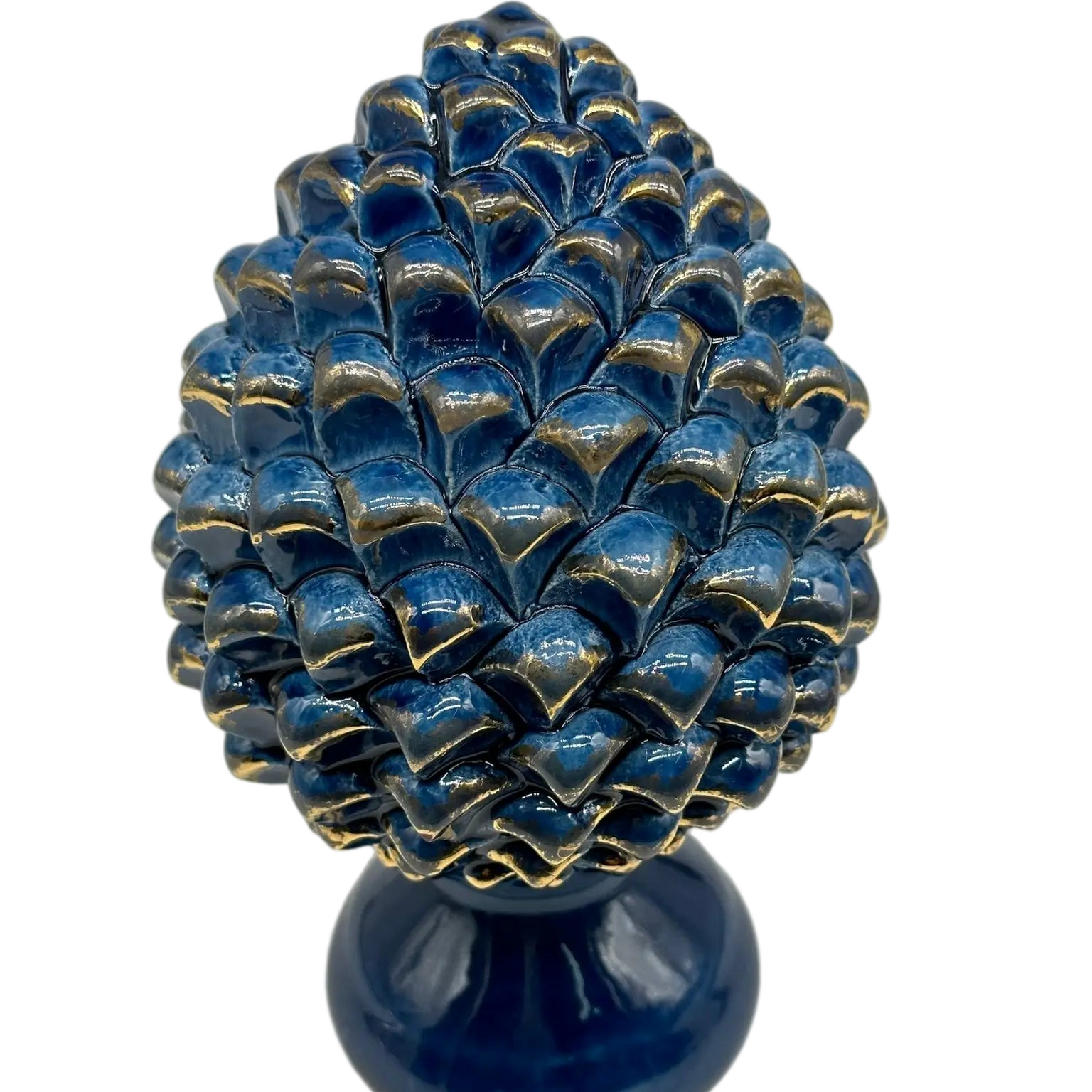 Pigna Ceramica Caltagirone cm H.20 Artigianale Blu Oro Linea Luis DD CERAMICHE SICILIANE