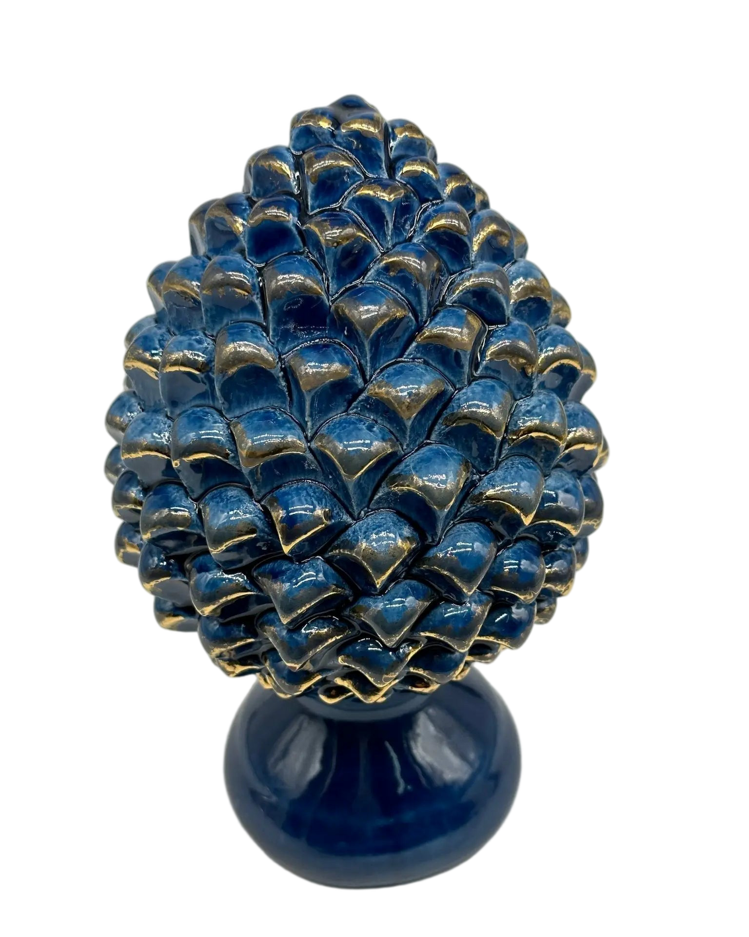 Pigna Ceramica Caltagirone cm H.20 Artigianale Blu Oro Linea Luis DD CERAMICHE SICILIANE