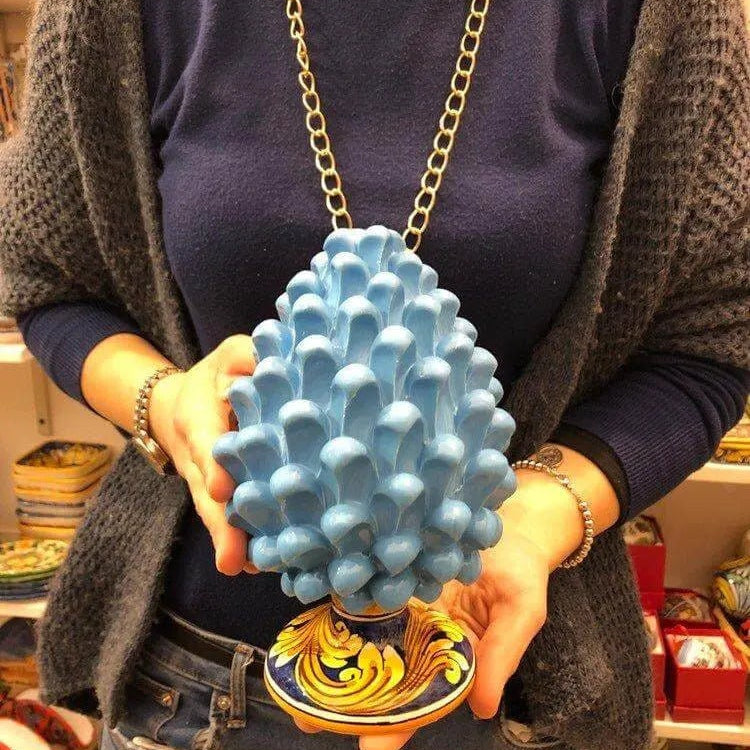 Pigna Ceramica Caltagirone cm H.20 Artigianale Celeste Base Decorata DD CERAMICHE SICILIANE