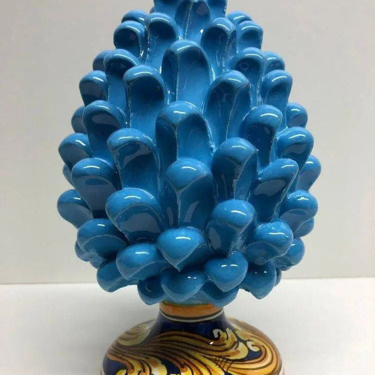 Pigna Ceramica Caltagirone cm H.20 Artigianale Celeste Base Decorata DD CERAMICHE SICILIANE