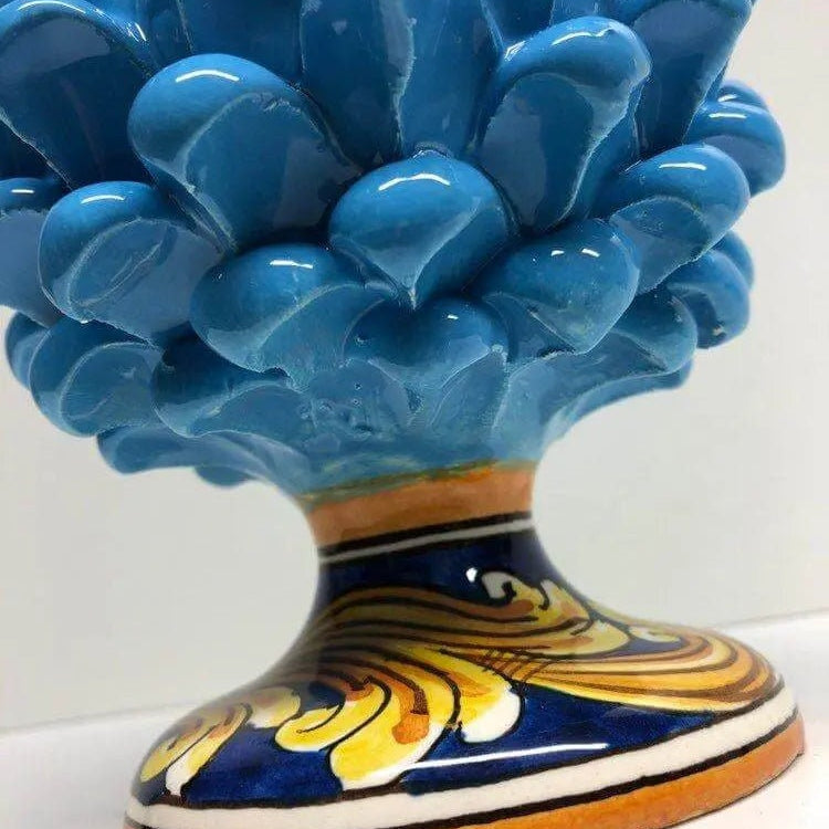 Pigna Ceramica Caltagirone cm H.20 Artigianale Celeste Base Decorata DD CERAMICHE SICILIANE
